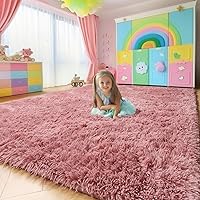 Vista 54 de Amdrebio alfombras azules y púrpuras de arcoíris de sirena para decoración de habitación de niñas, alfombras de área de 5 x 8 pies mullidas y kawaii