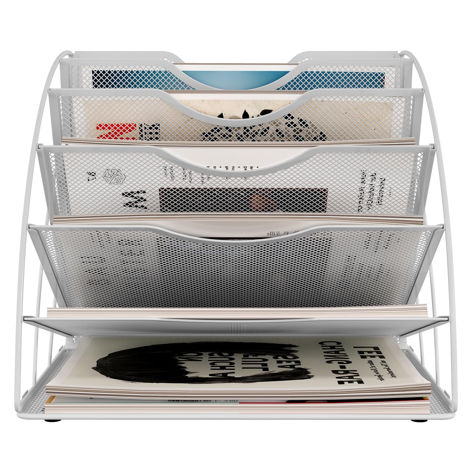 EasyPAG 6 Compartimentos Metal Malla A4 Bandeja Archivo Organizador Papeles Almacenamiento Escritorio Soporte Documentos Clasificador Carta Estante Folios,Blanco