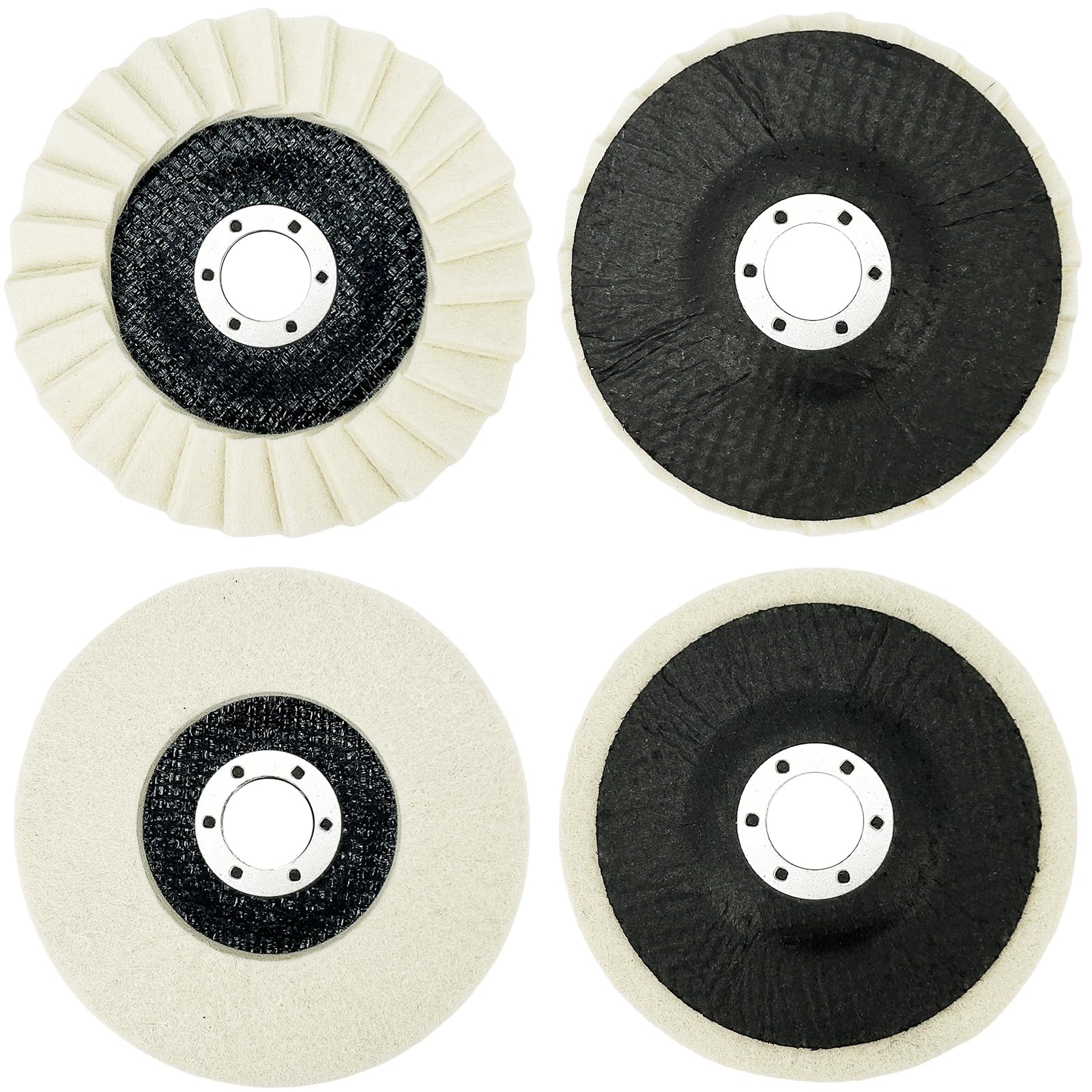 4 pezzi Disco da lucidatura in lana, Ø 125 x 22 mm, pad di lucidatura in lana e feltro, disco sagomato con mandrino, set di spazzole coniche, cono di lucidatura, disco lucidante in feltro, per