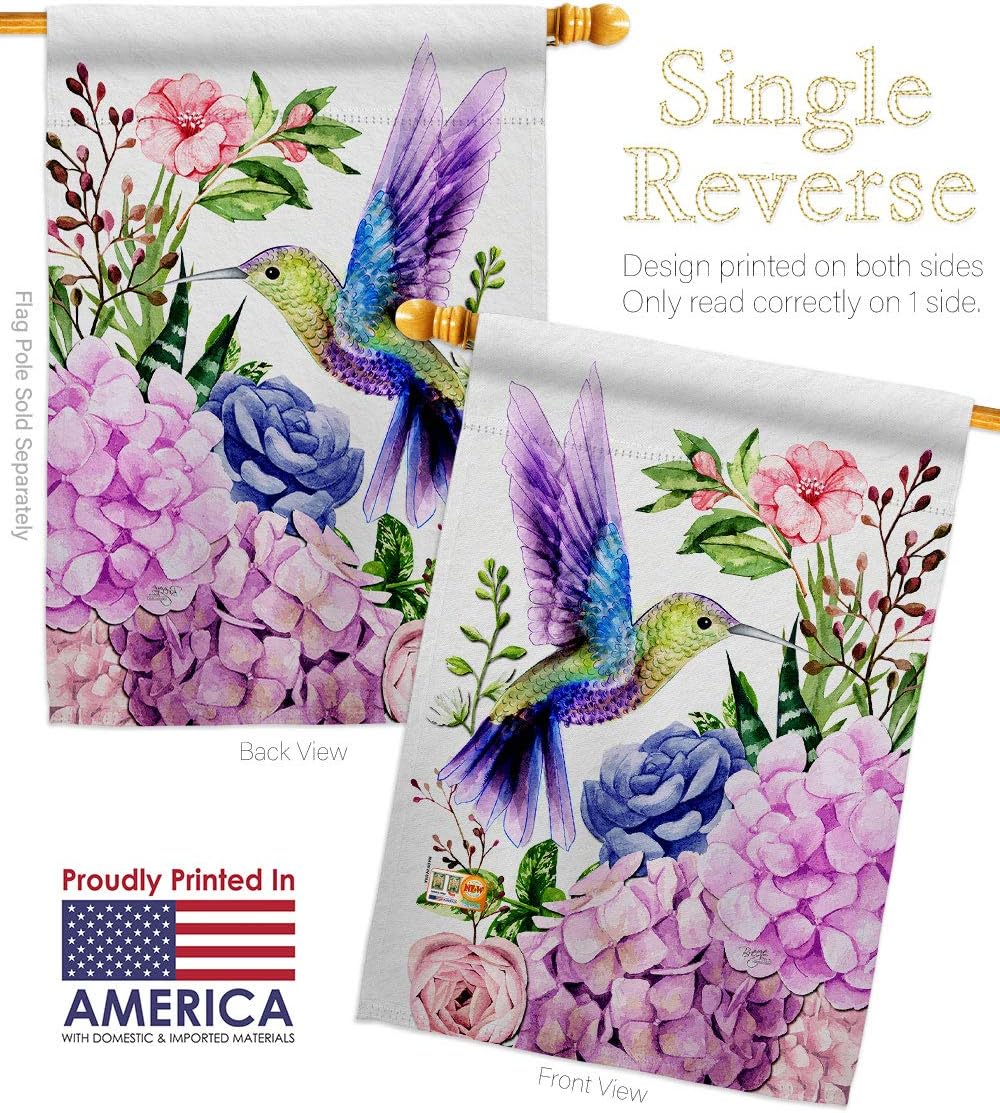 Purple Hummingbird House Flag Animals Bird Flamingo Cardinal Peacock Springtime Natural Wildlife Small Decorative Gift Yard Banner Made In USA 28 X 40