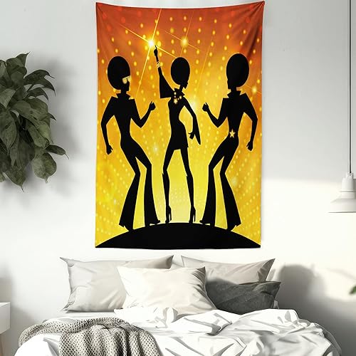 Miniatura 7 de Ambesonne Tapiz de fiesta de los años 70, bailando en discoteca con fondo bokeh estilo afro, colgante de pared para dormitorio, sala de estar,