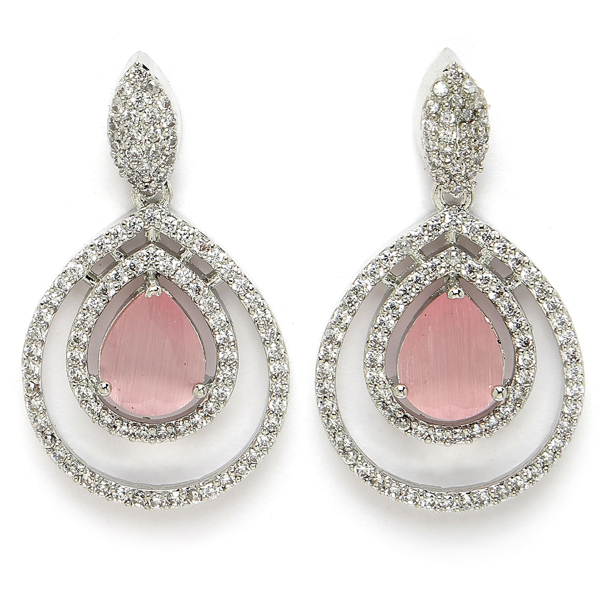 Zeneme Rhodium Plated Silver Toned American Diamond Crystal Lastest Fancy Dangle Dual Tear Drop Fancy Earring For Women & Gift For Girl (Opulent Shine Pink Earrings) (B0D8Q5QXN2) Amazon Price History, Amazon Price Tracker