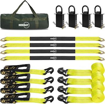Car Tie Down Straps for Trailers with Stake Pocket D Rings, 2" x 8 Ratchet Straps with J Hooks,4 Pack 36" Axle Straps-10,000lbs Break Strength - Use for Car, Truck, UTV Transport