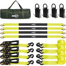Car Tie Down Straps for Trailers with Stake Pocket D Rings, 2" x 8 Ratchet Straps with J Hooks,4 Pack 36" Axle Straps-10,000lbs Break Strength - Use for Car, Truck, UTV Transport