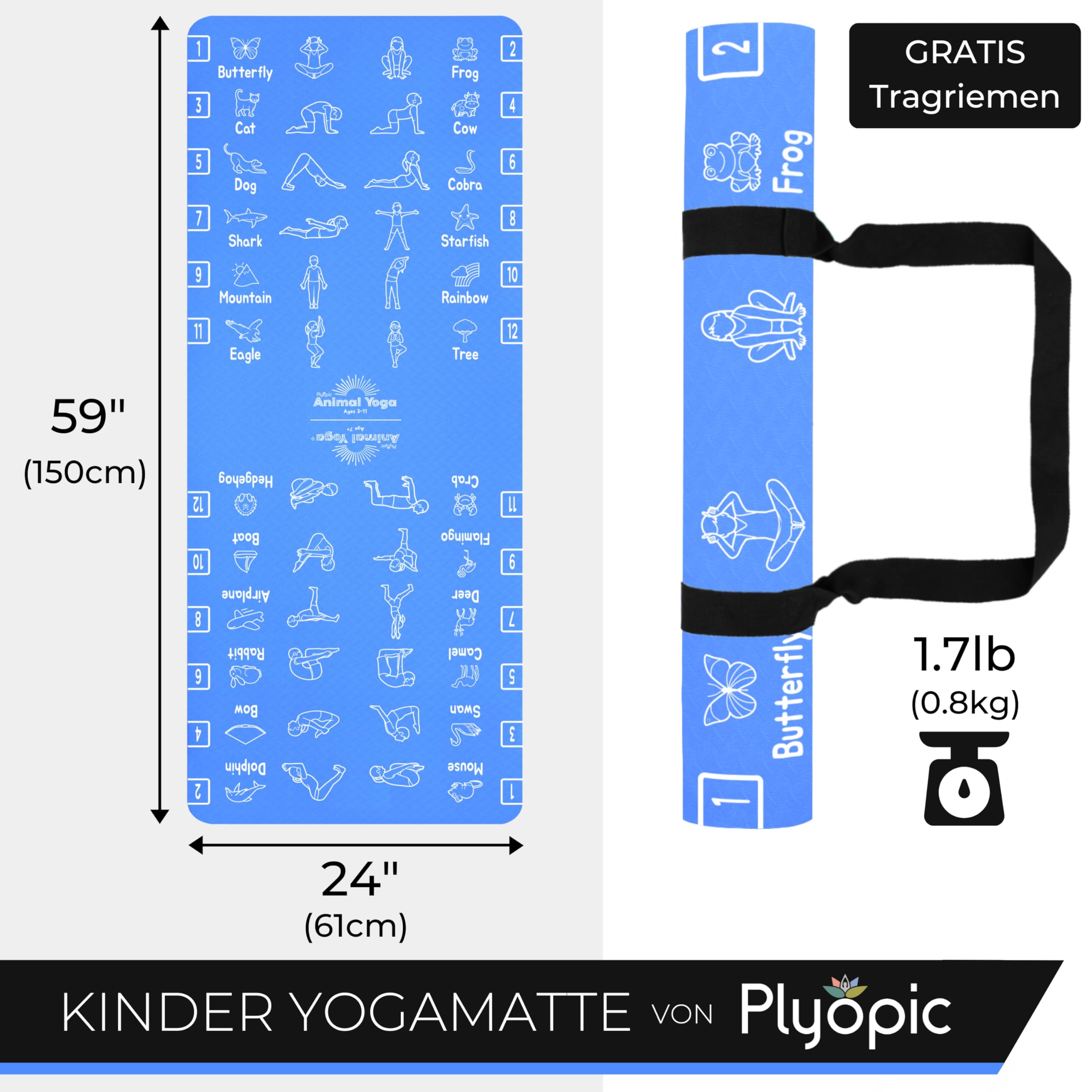 Plyopic Kinder Yogamatte – Leicht, Rutschfest, TPE Fitnessmatte – Ideal für Jungen & Mädchen (3–12 Jahre), Yoga, Kindergarten & Schule – 6 mm Dick