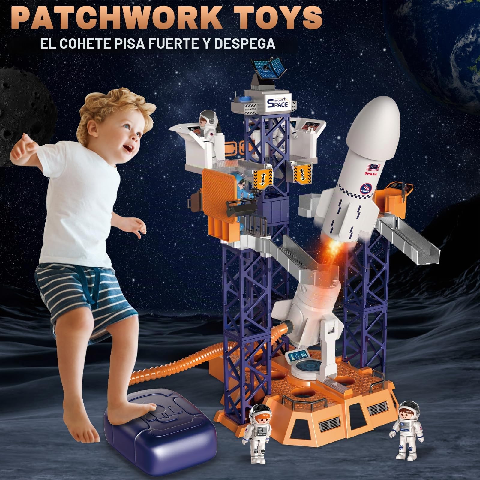 Herenear Cohete Espacial Juguete, Cohete Juguete para Niños- con Plataforma de Lanzamiento, Astronautas y Proyectores - Construye y Juega - Ejecución De La Misión A La Luna, A Partir de 6 Años