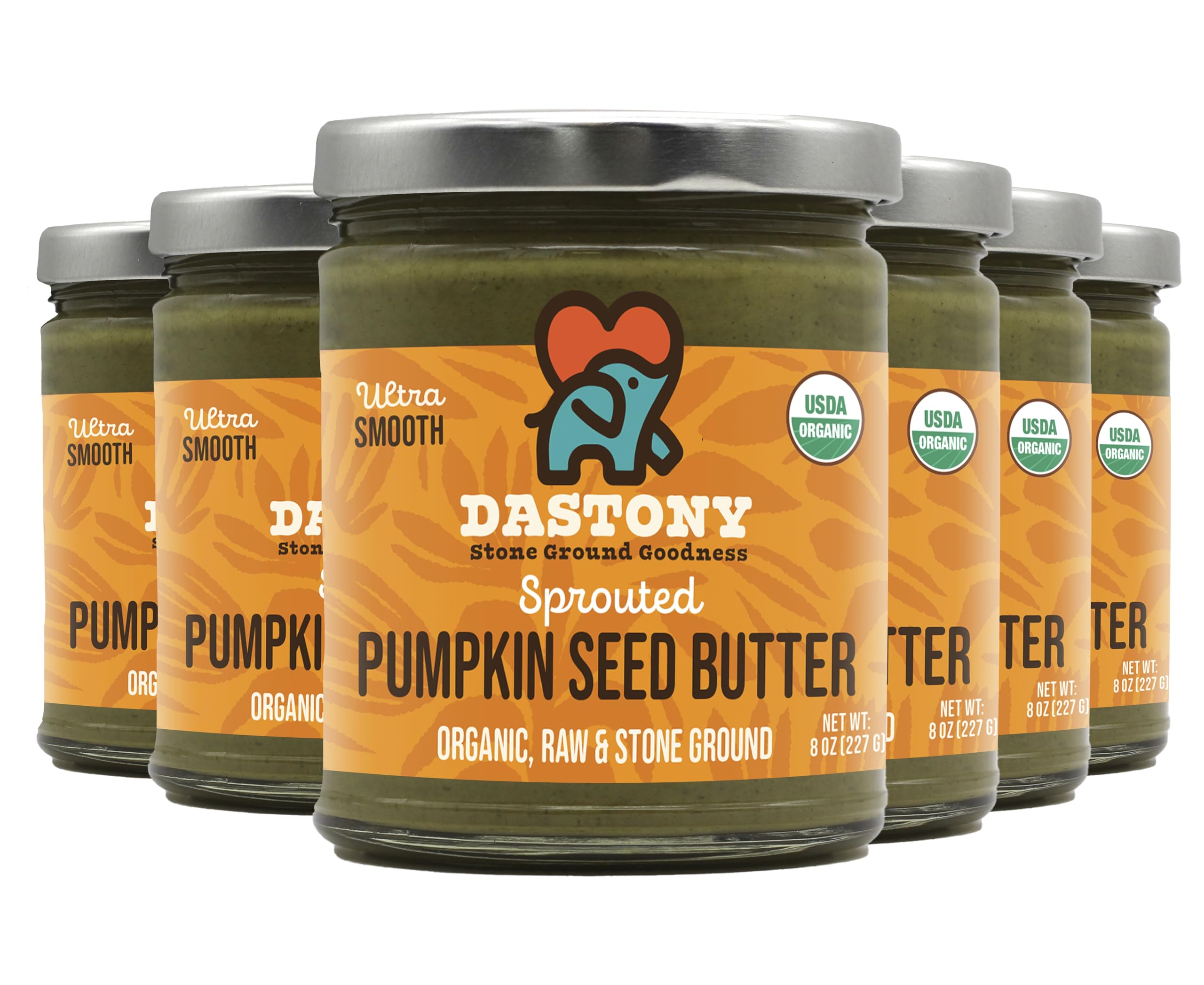 Dastony Organic Raw Sprouted Pumpkin Seed Butter, 8 oz | Only One Ingredient | Vegan, Paleo and Keto Friendly, Non GMO, Gluten-free - Pack of 6