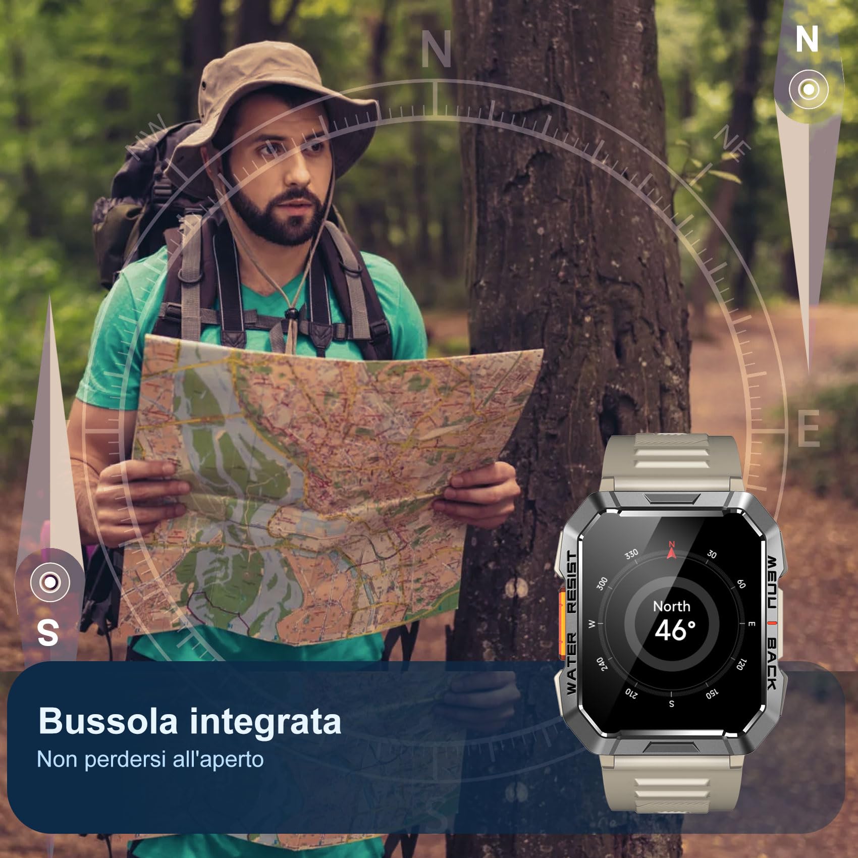 Blackview Smartwatch Uomo, Smartwatch Militare Uomo Fitness con Chiamate Bluetooth,2.01" Orologio Intelligente 112+ Modalità Sportive/900 mAh/Sonno/Cardiofrequenzimetro/Torcia/Bussola per Android IOS