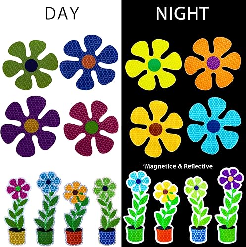 Miniatura 4 de Whaline 24 calcomanías magnéticas de flores reflectantes multicolor para refrigerador, calcomanías magnéticas para buzón de metal (no para vehículos