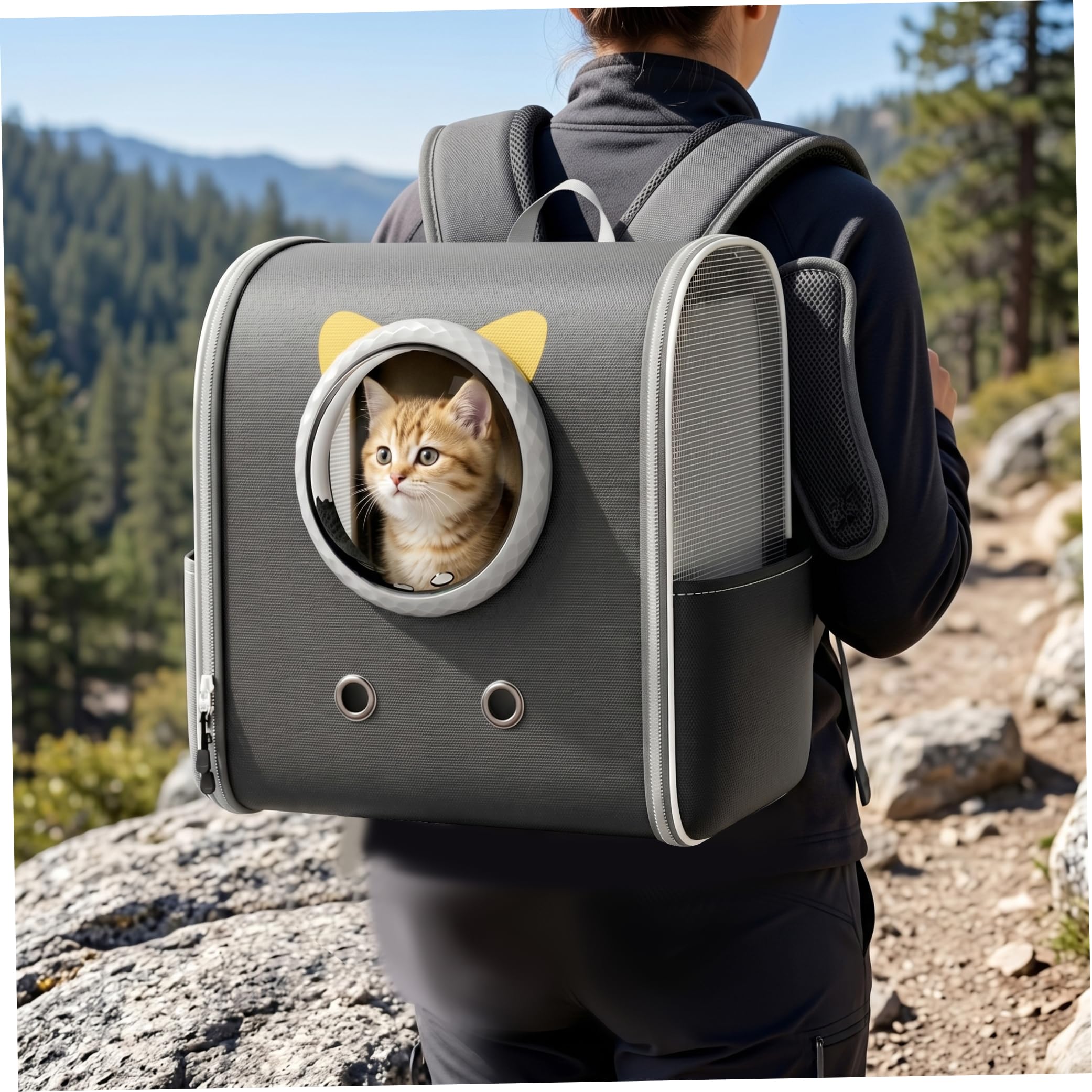 Zaino a bolle per gatti, traspirante, trasportino per animali domestici, con cinghie ergonomiche, nero, piccolo (fino a 6 kg).