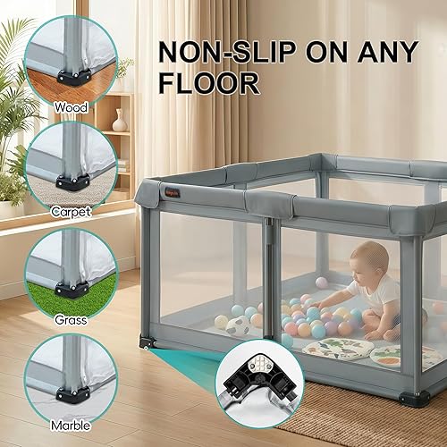 Miniatura 5 de Corralito plegable para bebés, corralito portátil de 50 x 50 pulgadas, corralito plegable para bebés y niños pequeños, área de juego de valla para