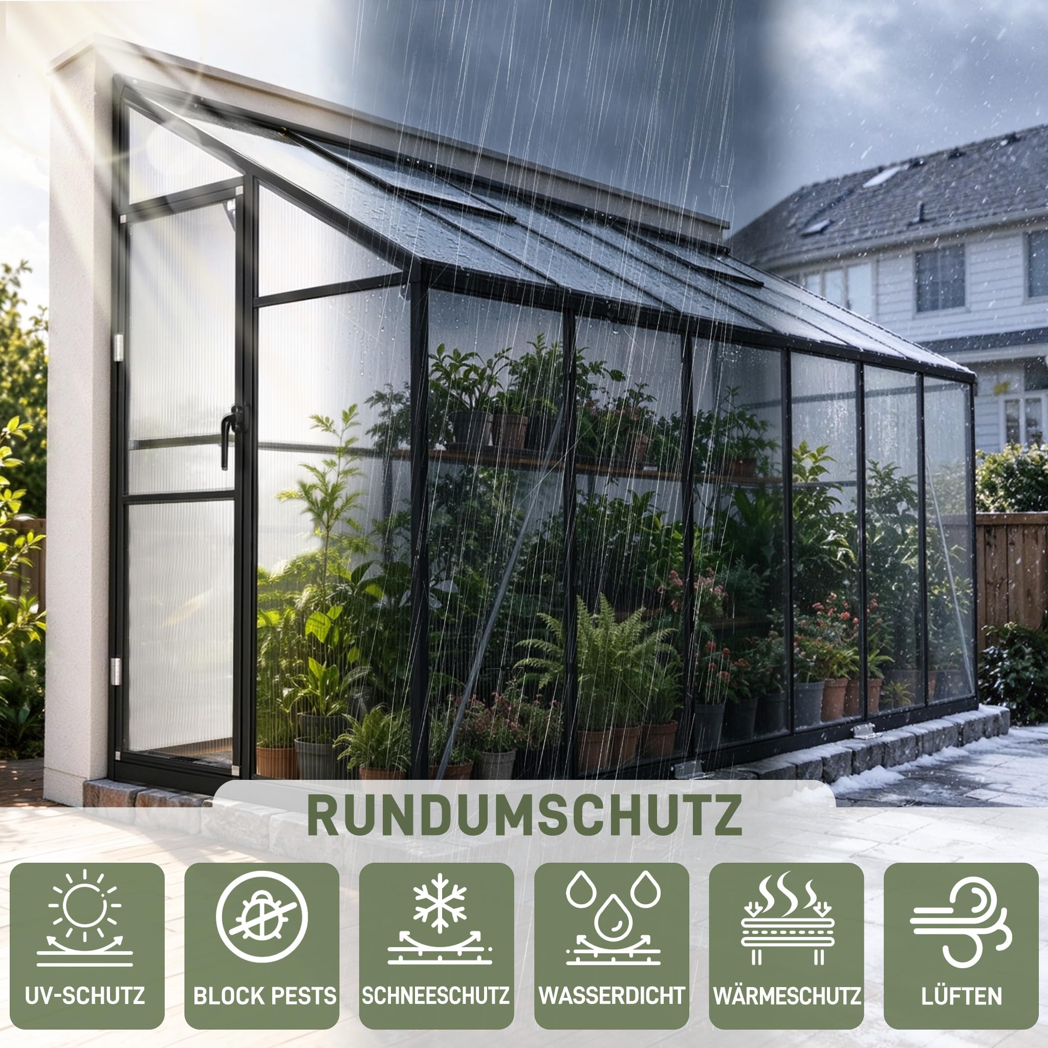 LZQ Anlehngewächshaus Schrägdach mit verstellb. Dachfenster 125x110x195cm