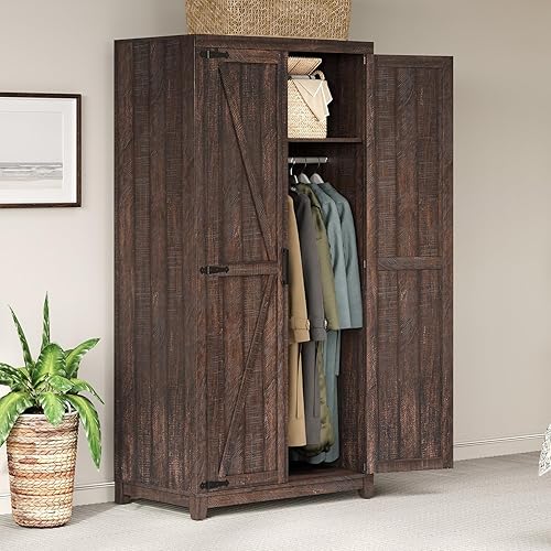 Miniatura 11 de Armario grande de 70" con barra para colgar, armario de ropa estilo granja con 2 puertas estilo granero, armarios altos de madera para dormitorio