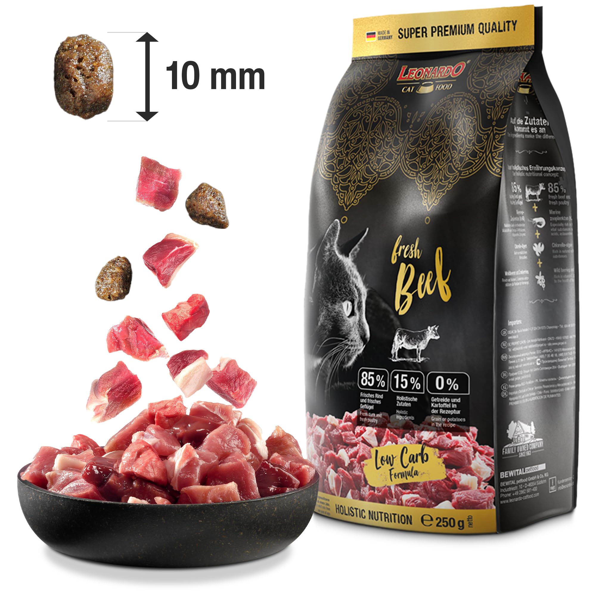 LEONARDO fresh Beef & Poultry [4kg] Katzenfutter | Trockenfutter mit 85% Frischfleisch für Katzen | Alleinfuttermittel für ausgewachsene Katzen aller Rassen ab 1 Jahr