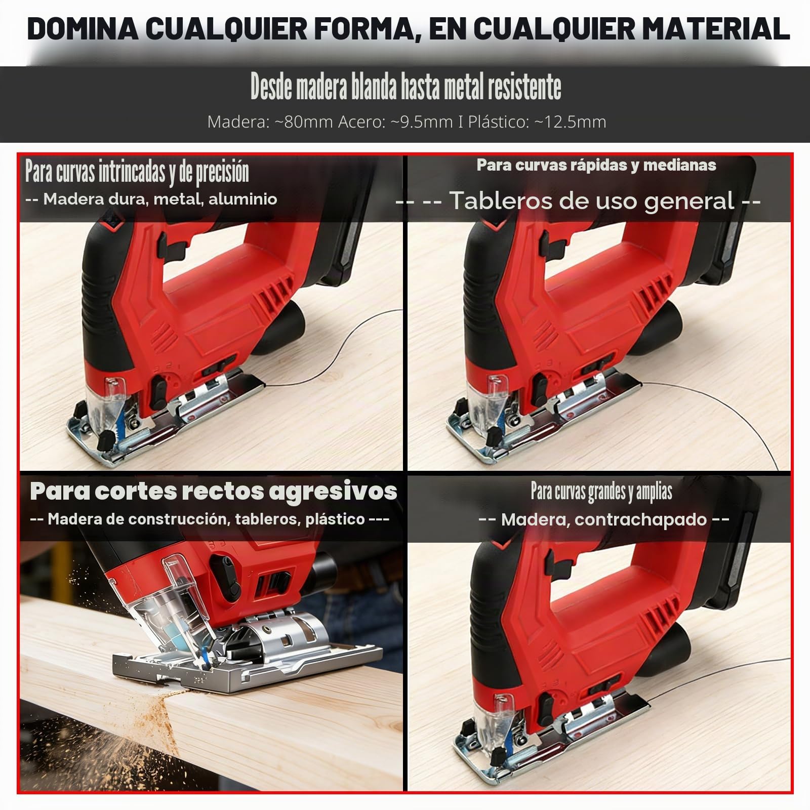 300W Sierra de Calar Eléctrica, Sierra Caladora Inalámbrica, Velocidad Variable de 0-2700 RPM y Bisel de 0-45°, Ajuste de 4 Velocidades, Compatible con Milwaukee 20V Baterías (Batería No Incluida)