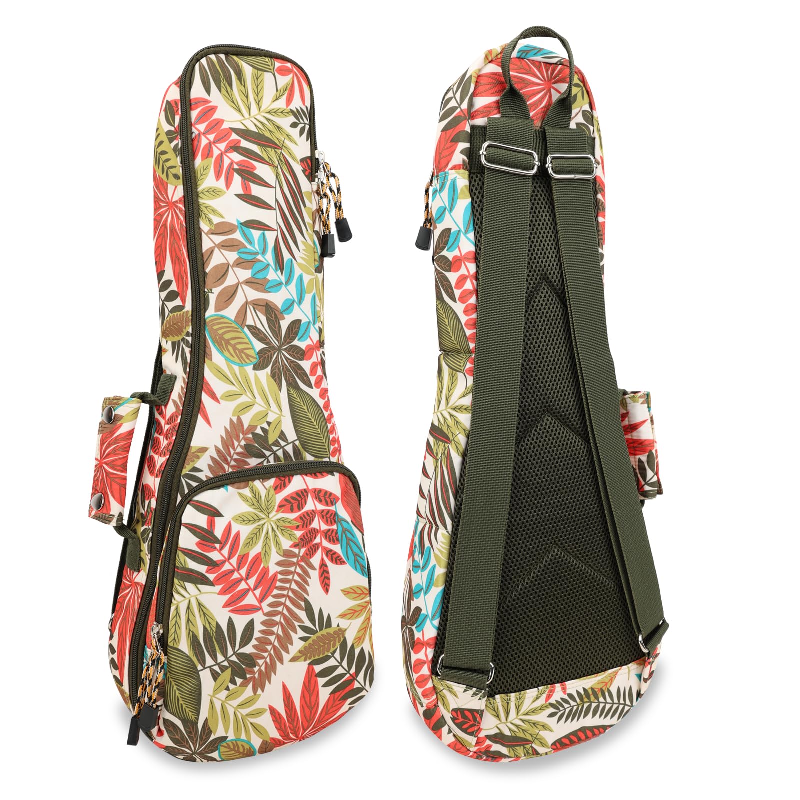 Premium 23" Ukulele Case, 10mm Back Panel Padded,Adjustable Strap,Durable Pocket Bag for Concert- Green Leave