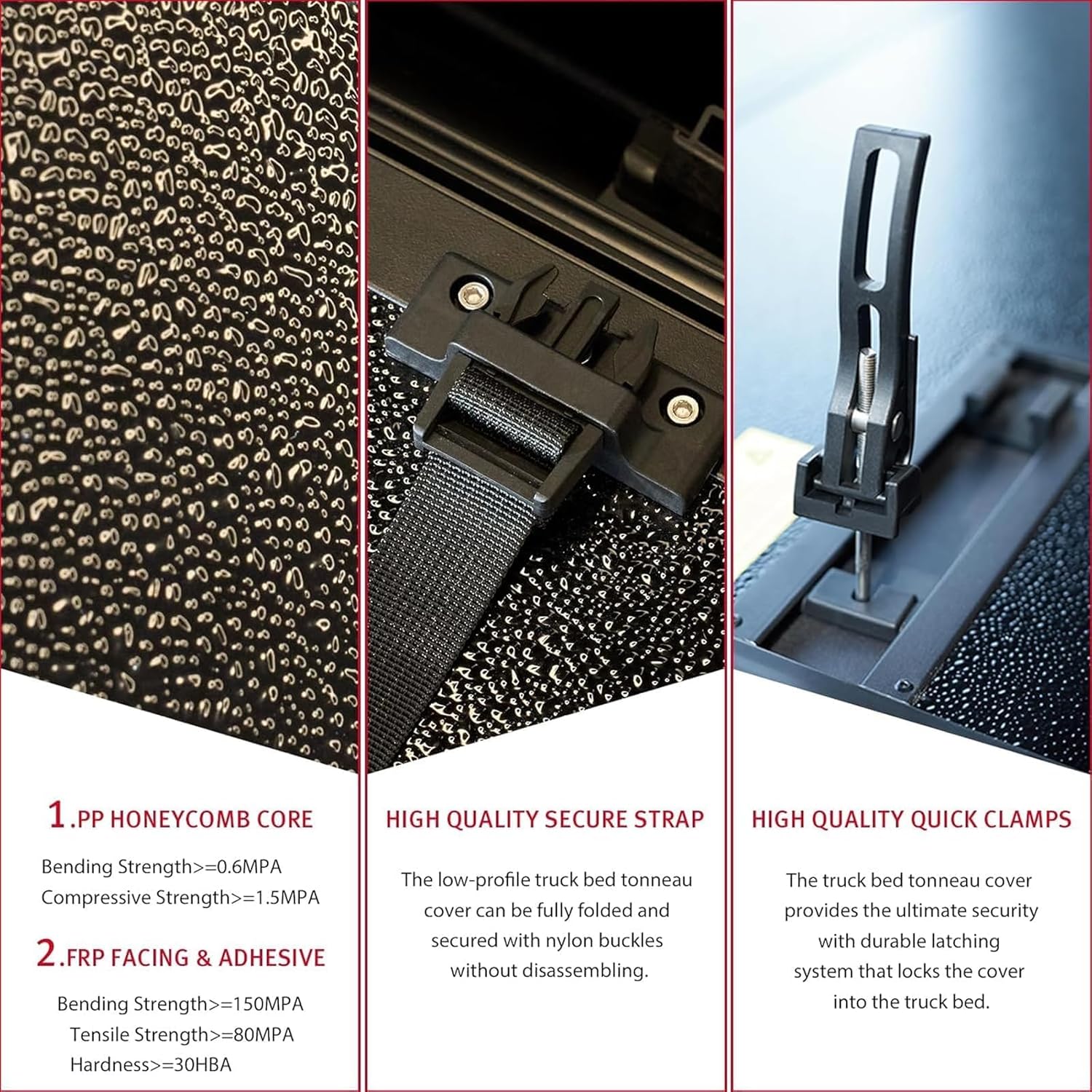 Hard Quad-Fold Truck Bed Tonneau Cover Compatible with 2007-2026 Toyota Tundra 6.5 FT (79") Bed Fleetside (Not for Stepside) Fiberglass Reinforced Polymer, Waterproof, Guard Against Theft