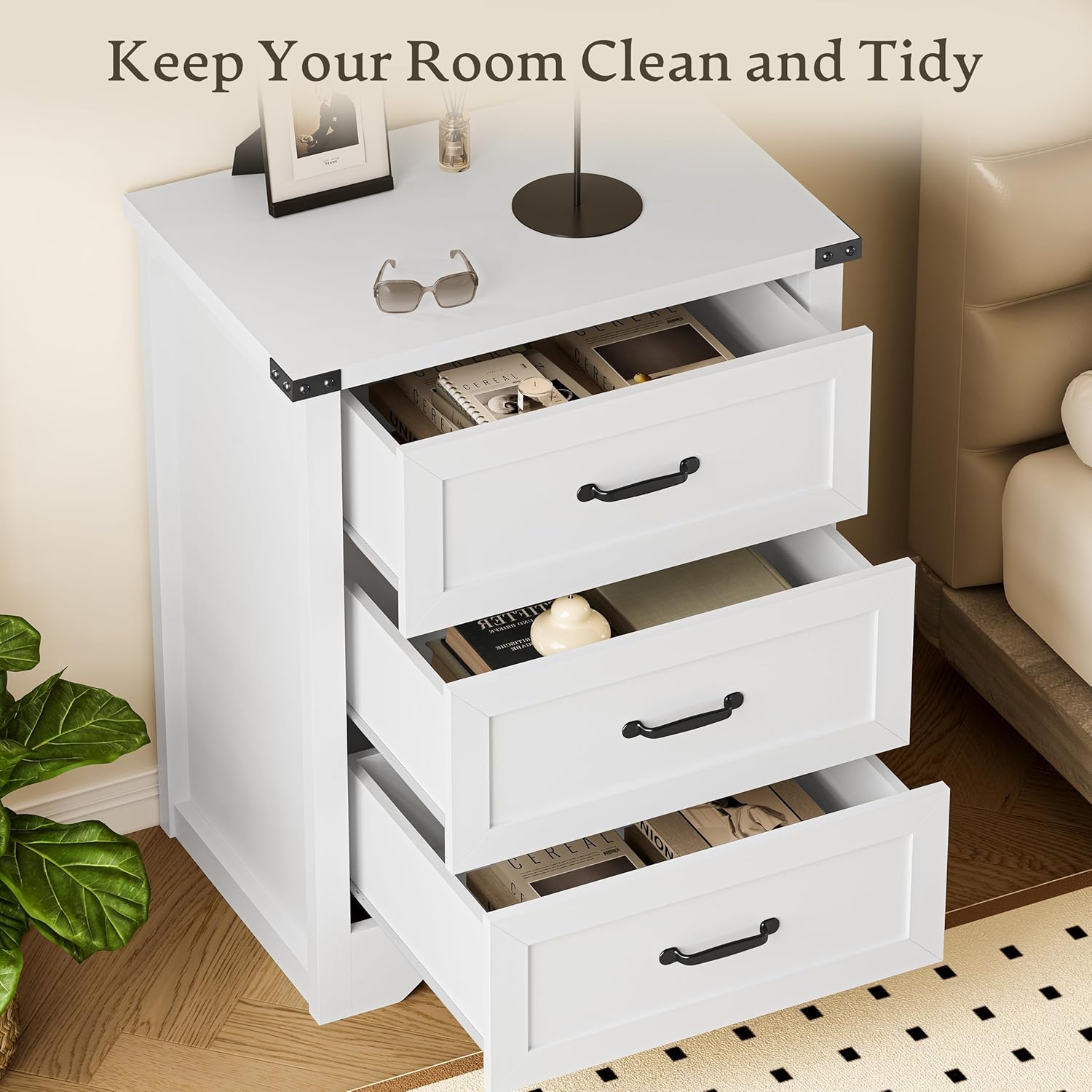 BORNOON 3-Drawer Dresser for Bedroom, Small Wooden Chest of Drawers with Metal Handles, Narrow Storage Cabinet with Anti-Tipping Design, Sturdy Dresser Organizer for Closet, Living Room, Entryway