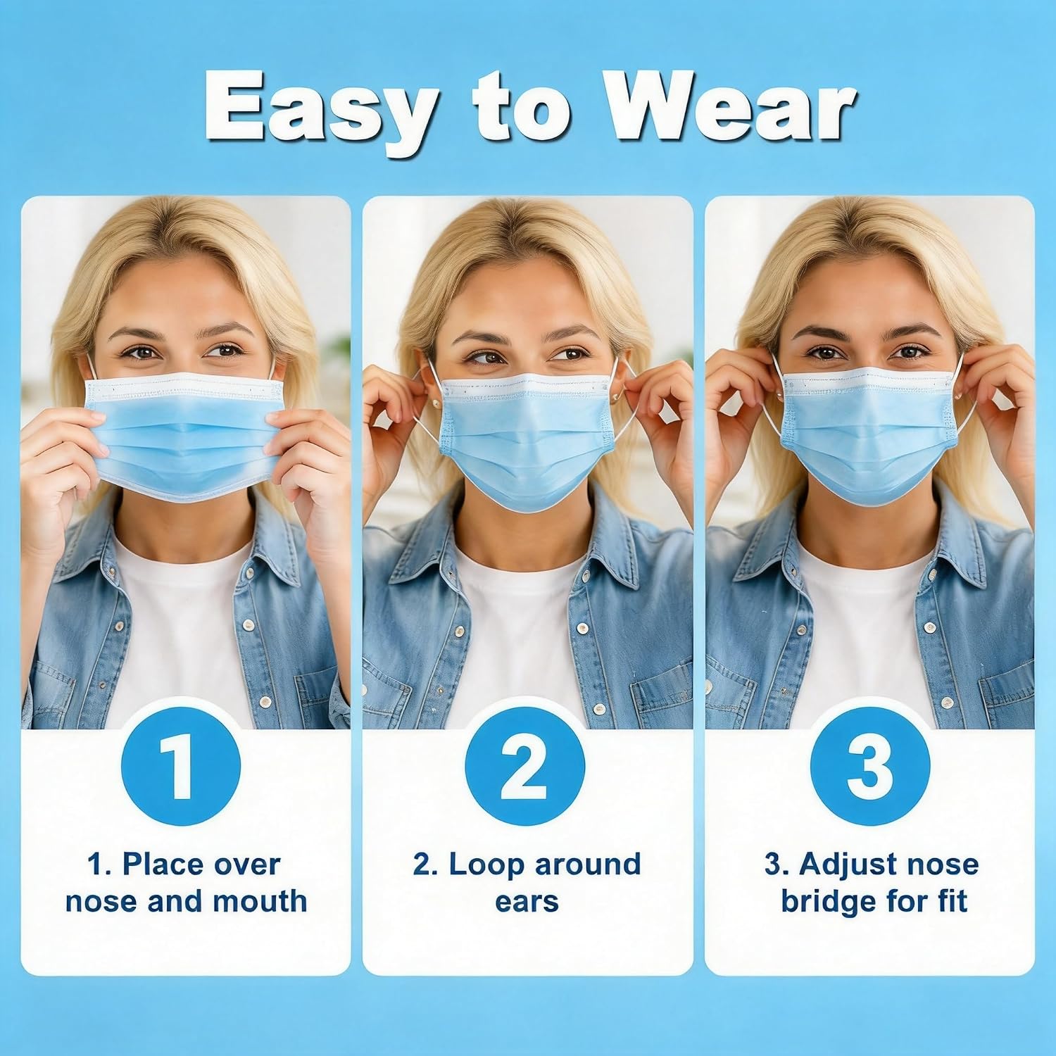 Disposable Face Masks 100 Pack, 3 Ply Breathable Filter Mask with Adjustable Nose Clip & Soft Elastic Ear Loops