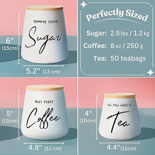 Miniatura 2 de Juego de recipientes de cerámica para té y azúcar, 3 recipientes herméticos de cocina para encimera, juego de recipientes de barra de café