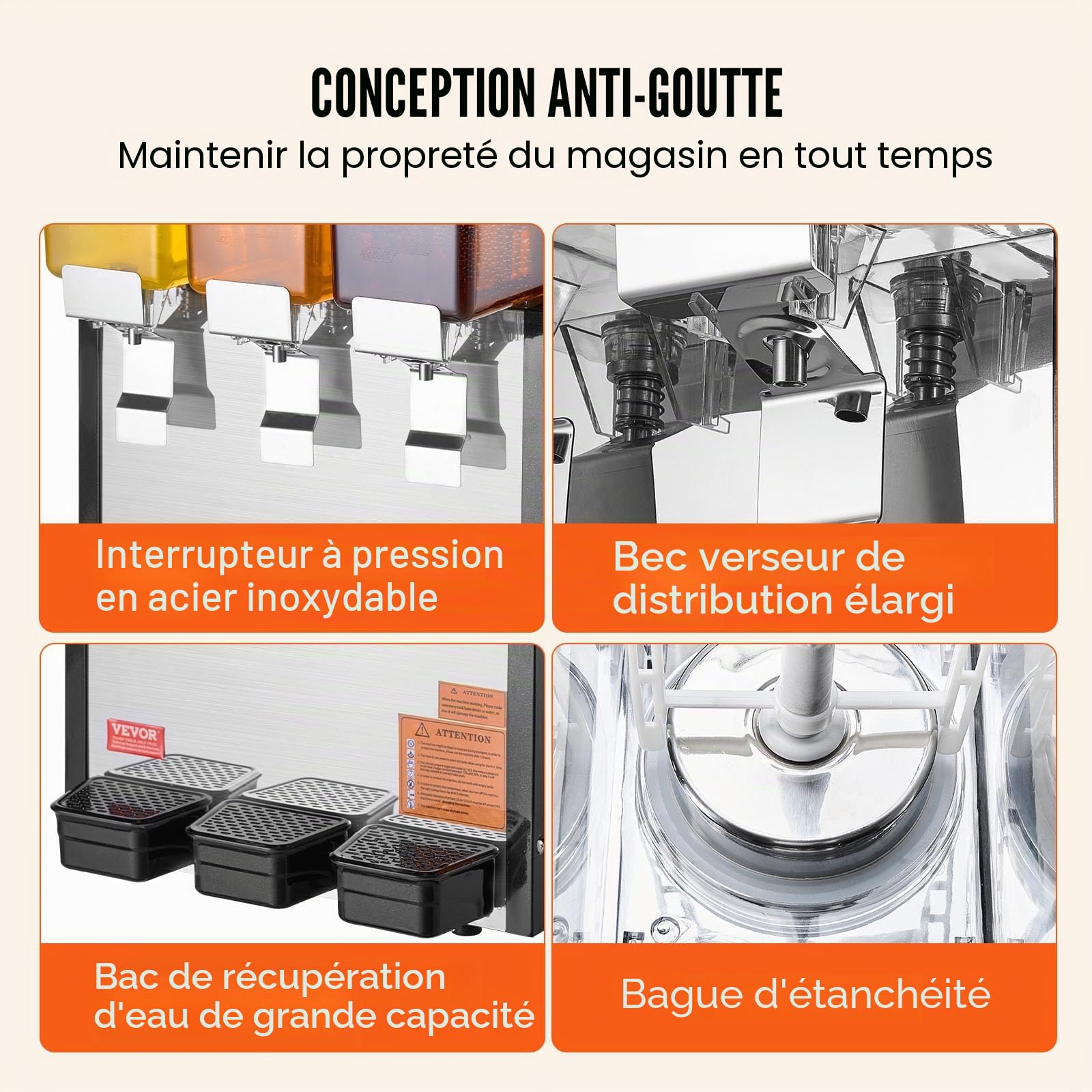 VEVOR Distributeur de Boissons Commercial 3 Réservoirs de 10 L, Fontaine à Eau 440 W, Distribution de Jus Limonade Thé Glacé, Température de Refroidissement 7-12 ℃, pour Restaurant, Hôtel, Café