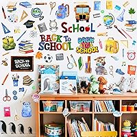 Vista 7 de Sabary 87 calcomanías de regreso a clases, decoración de tablón de anuncios para el primer día de escuela, calcomanías de pared de búho, autobús