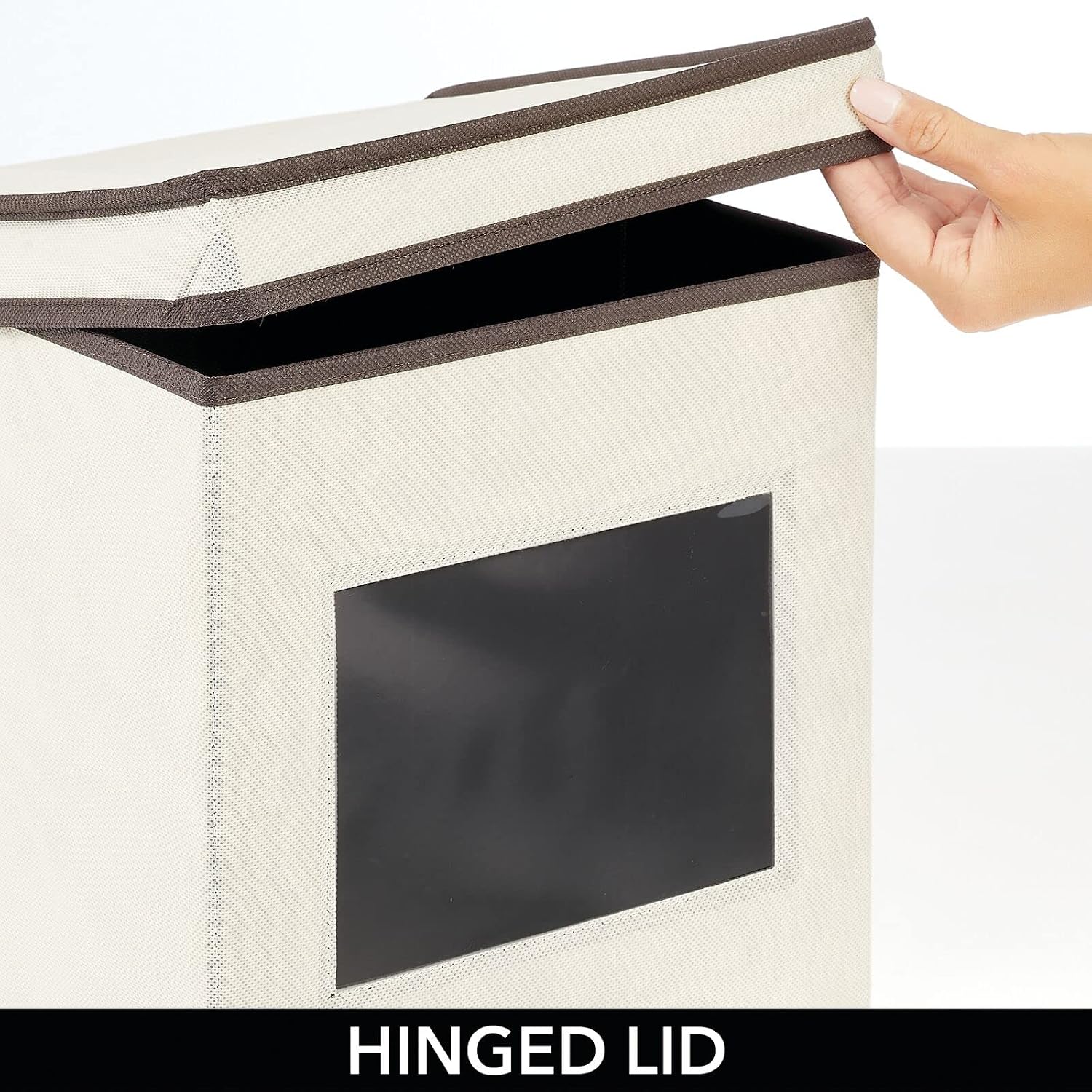 mDesign Fabric Stackable Square Cube Storage Organizer Box with Window/Attached Lid for Organizing Bedroom Closet - Holds Purses, Linens, Accessories - Jane Collection - 2 Pack, Cream/Espresso Brown
