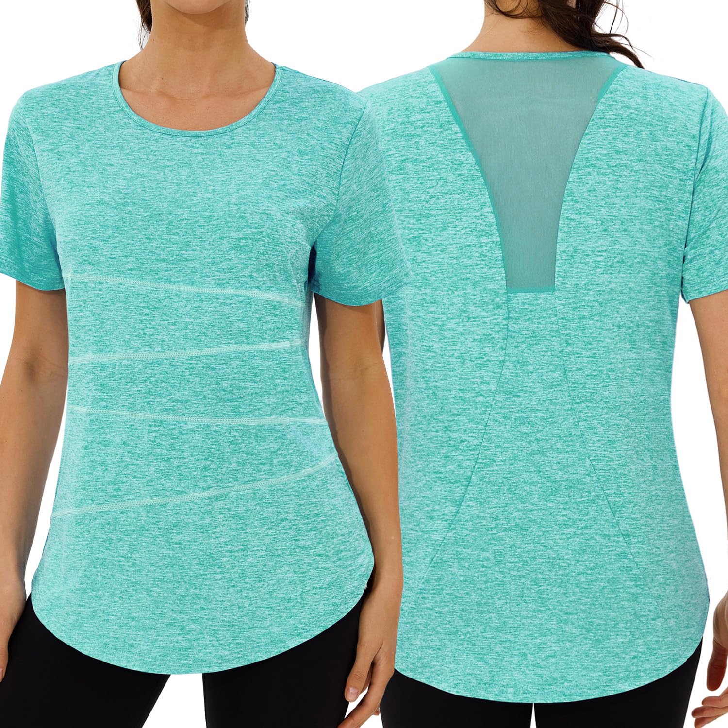 Terecey Sportshirt Damen Kurzarm Fitness T-Shirt Yoga Shirt Lang Damen Funktionsshirt Atmungsaktives Sport Tshirt Trainingsshirt Laufshirt für Wandern Trekking Gym