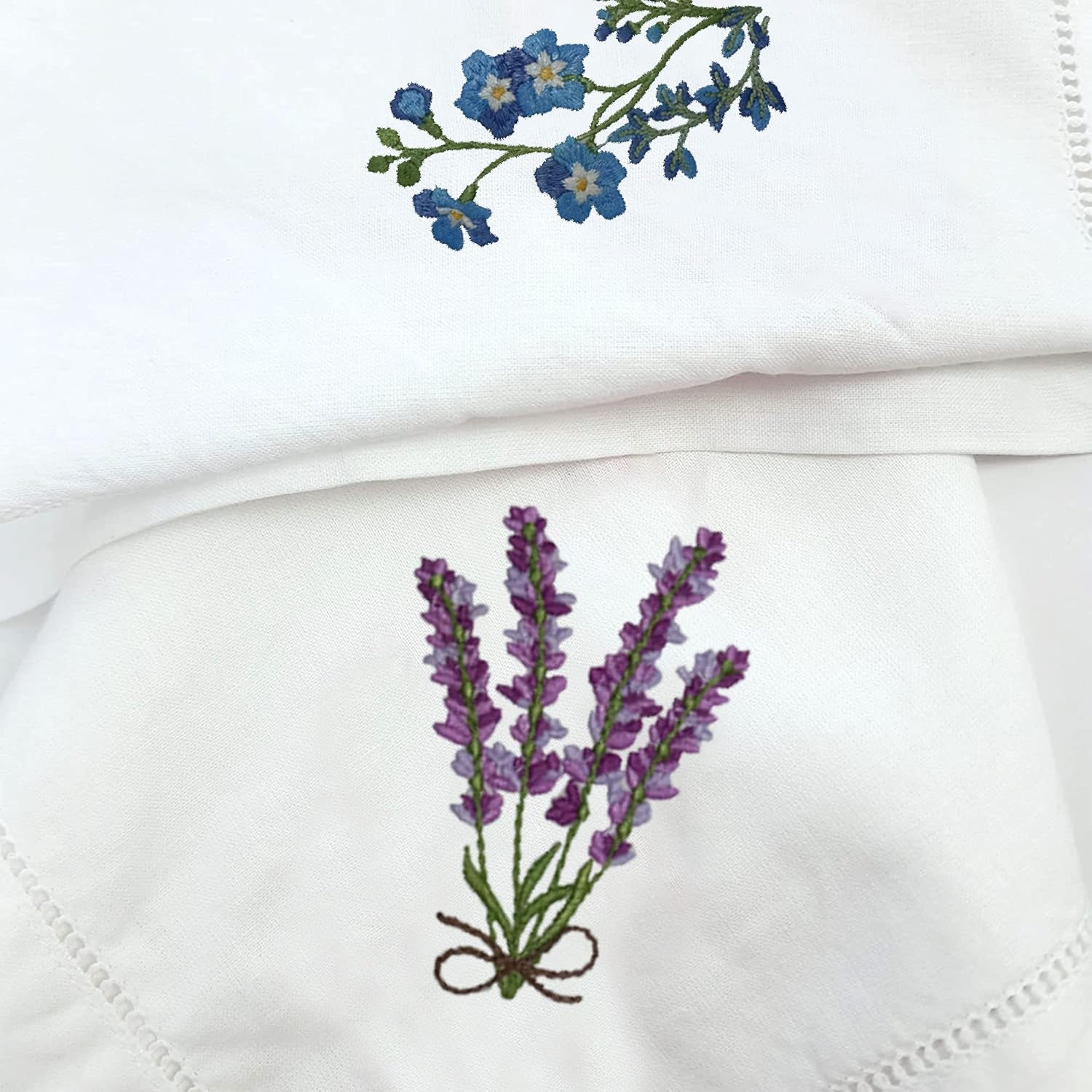 HCRAFT Embroidered Cotton Napkins, 6"x6" Set of 6 Cloth Napkin Coasters, White With Multicolor Embroidery, Floral Pattern
