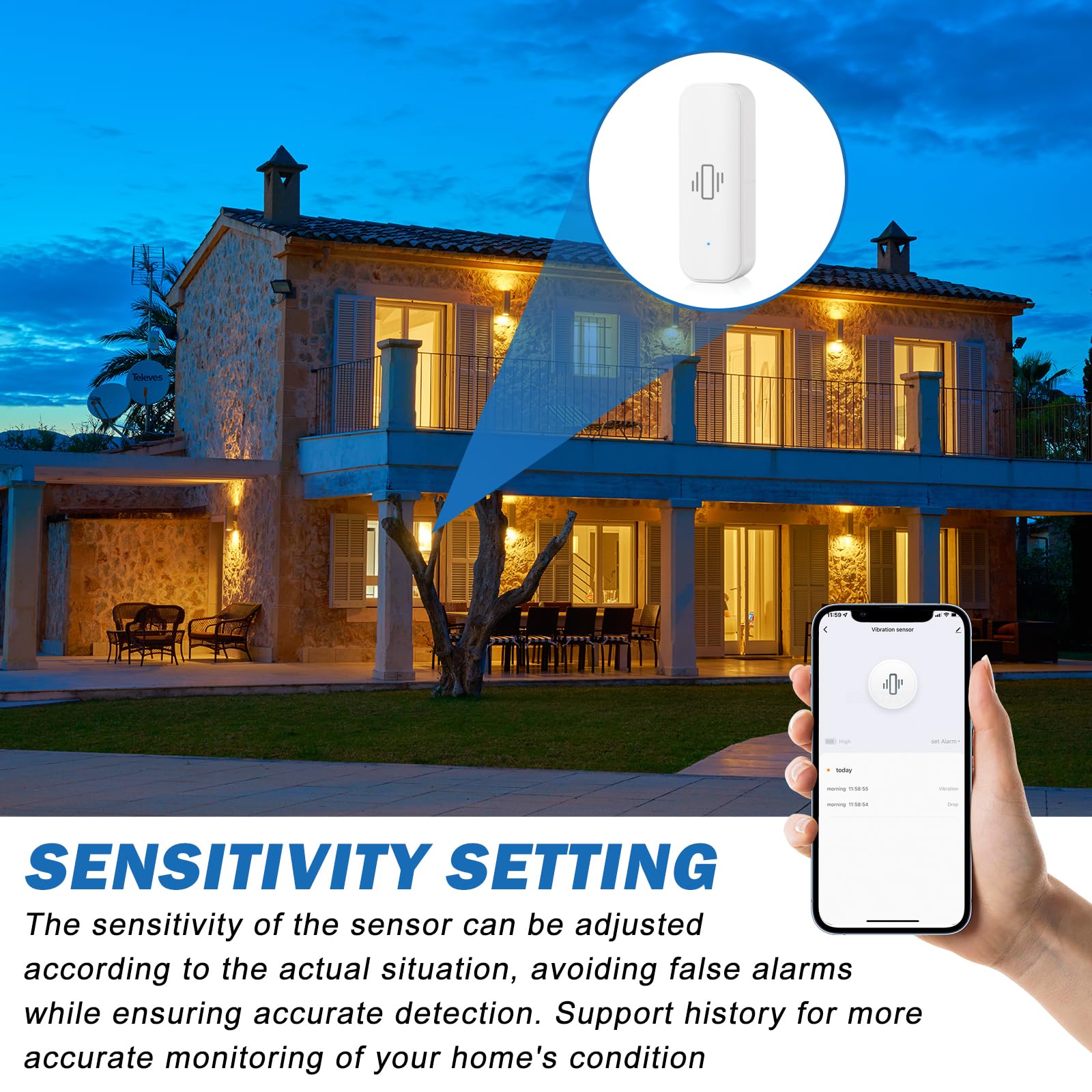 Sporgo Sensore di vibrazione intelligente: sensore di movimento intelligente Zigbee sensore di vibrazione, sensore mini cassetta delle lettere per sistema di allarme Tuya APP e Smart Home