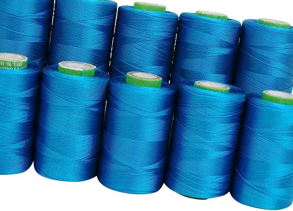 Telephone Threads Machine Art Silk Yarn 680 Mtr 2 Ply Teal Blue Thread Embroidery Pack of 10 Pieces