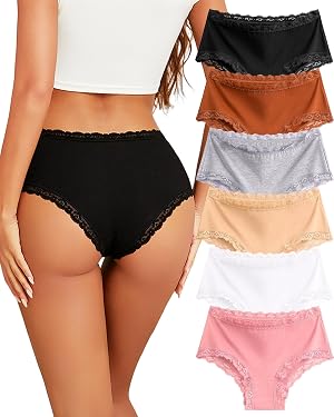 Sth Big Cotton Underwear for Women High Waisted Womens Underwear Pack Sexy Lace Edge Bikini Cheeky Panties Girls