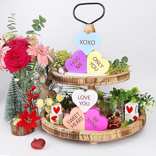 Miniatura 2 de Decoración del Día de San Valentín, 6 Letreros de Corazón de Madera con Doble Impresión para el Hogar, Mesa, Bandeja Escalonada, Repisa de Chimenea,