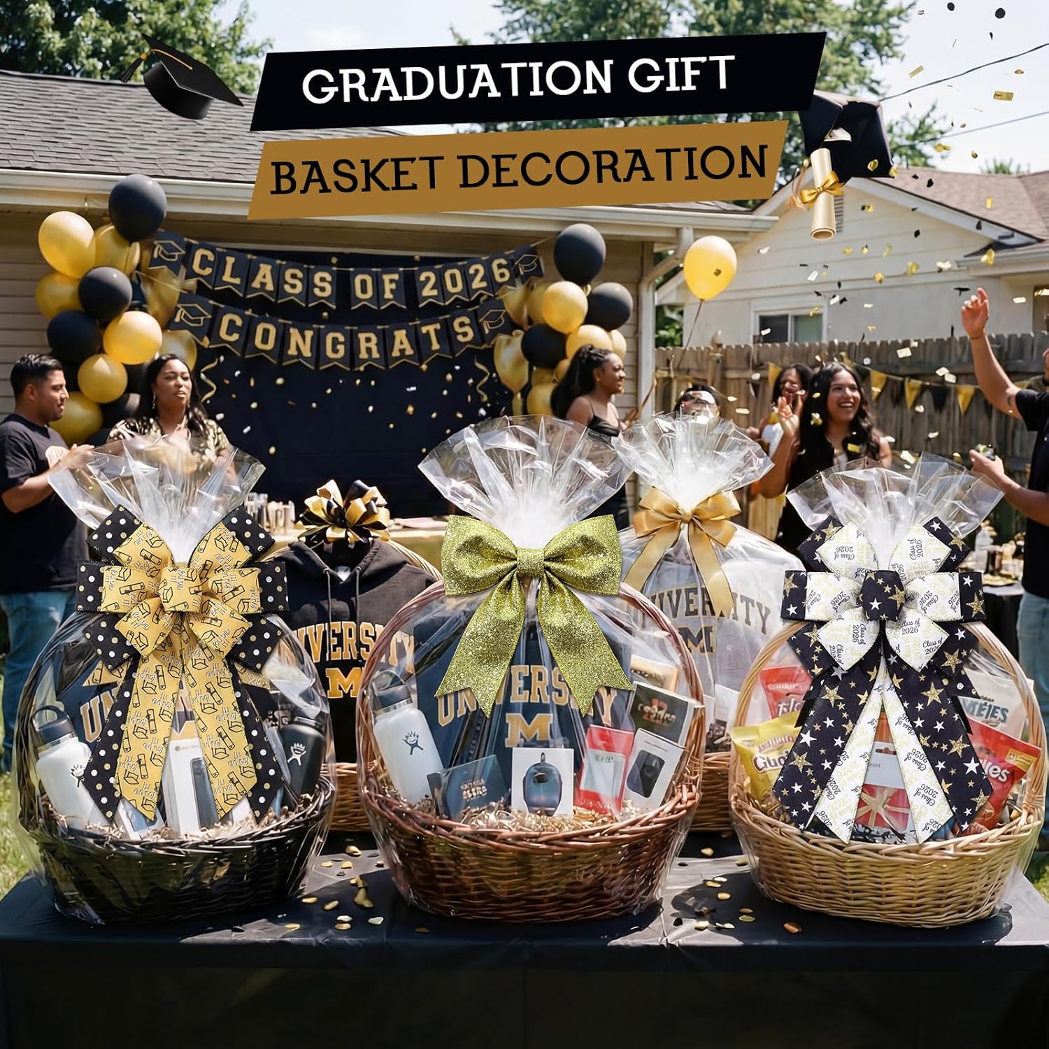 Knitgrip 8 Rolls Graduation Wired Ribbon 5 Yard Grad Cap Diploma 2026 Congrats Star Ribbon Gold for Bow Wreath Craft Gift Wrap Wired Edge Wrapping Crafts for Graduation Party Decor DIY Craft