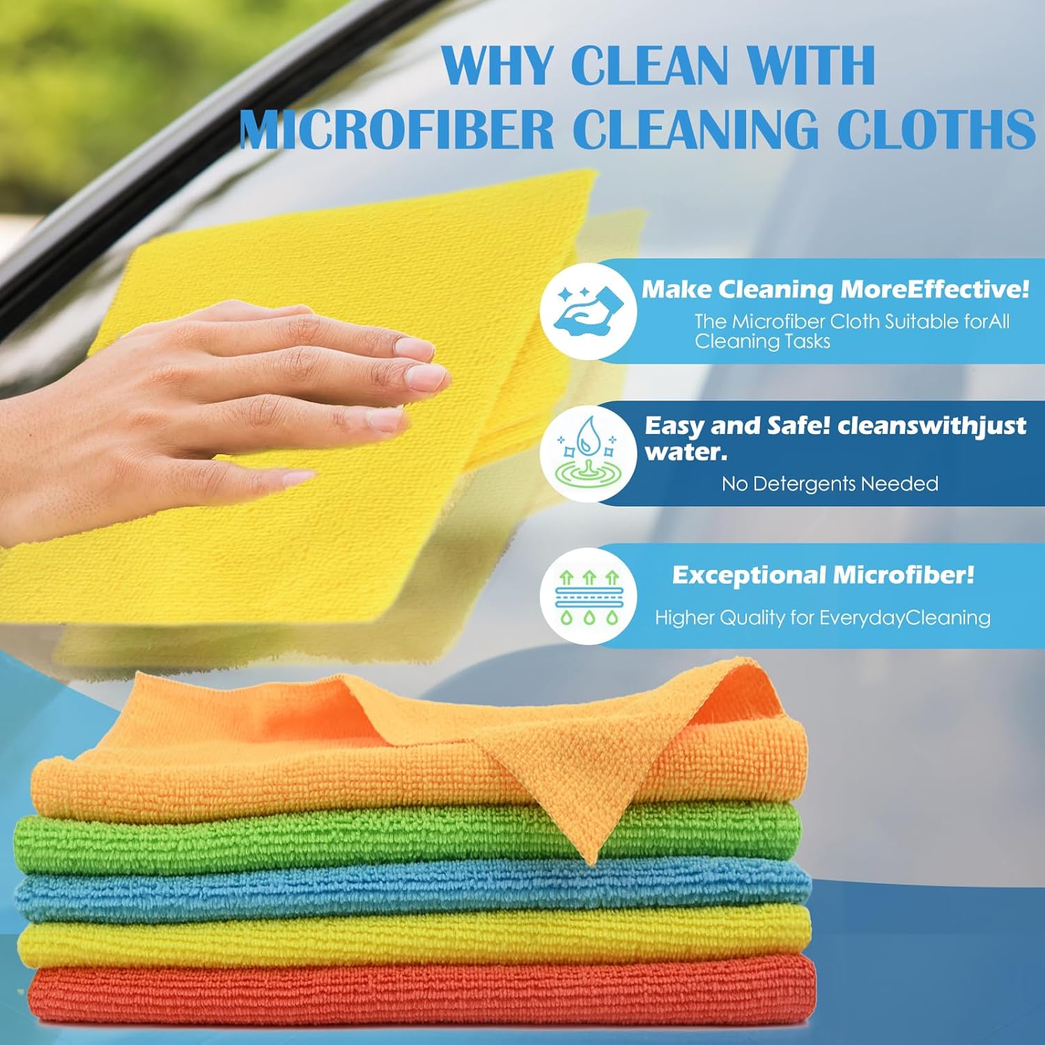 Microfiber Cleaning Cloth, 50 Pack Cleaning Rags with 5 Color Assorted, Absorbent and Lint Free Cleaning Cloth for Window, Household and Kitchen, 11"X11.5", (Blue/Yellow/Green/Orange/Red) - Image 6