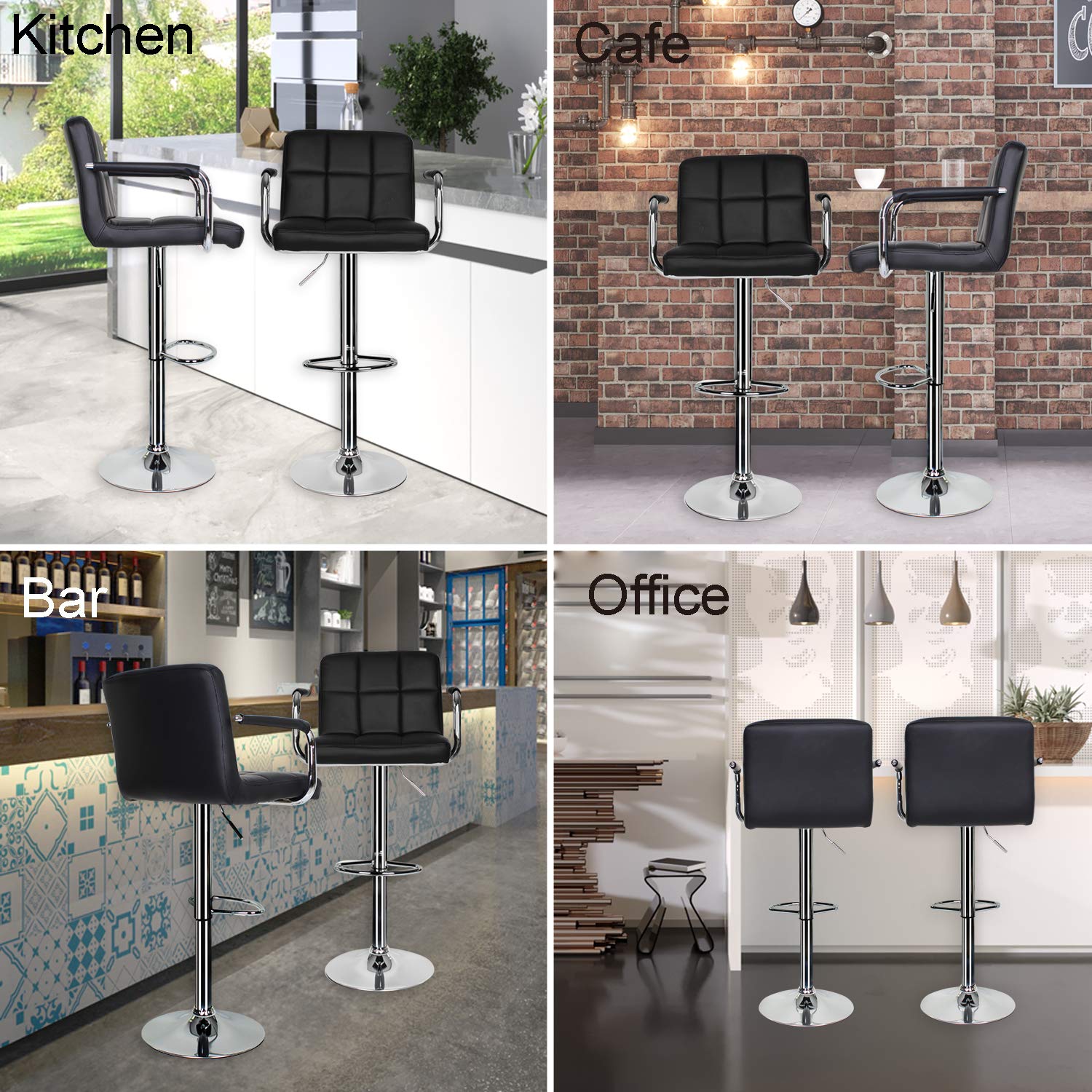 Buy Bar Stools Set of 2, Breakfast Bar Stool with Armrest and Back Swivel Gas Lift Leather