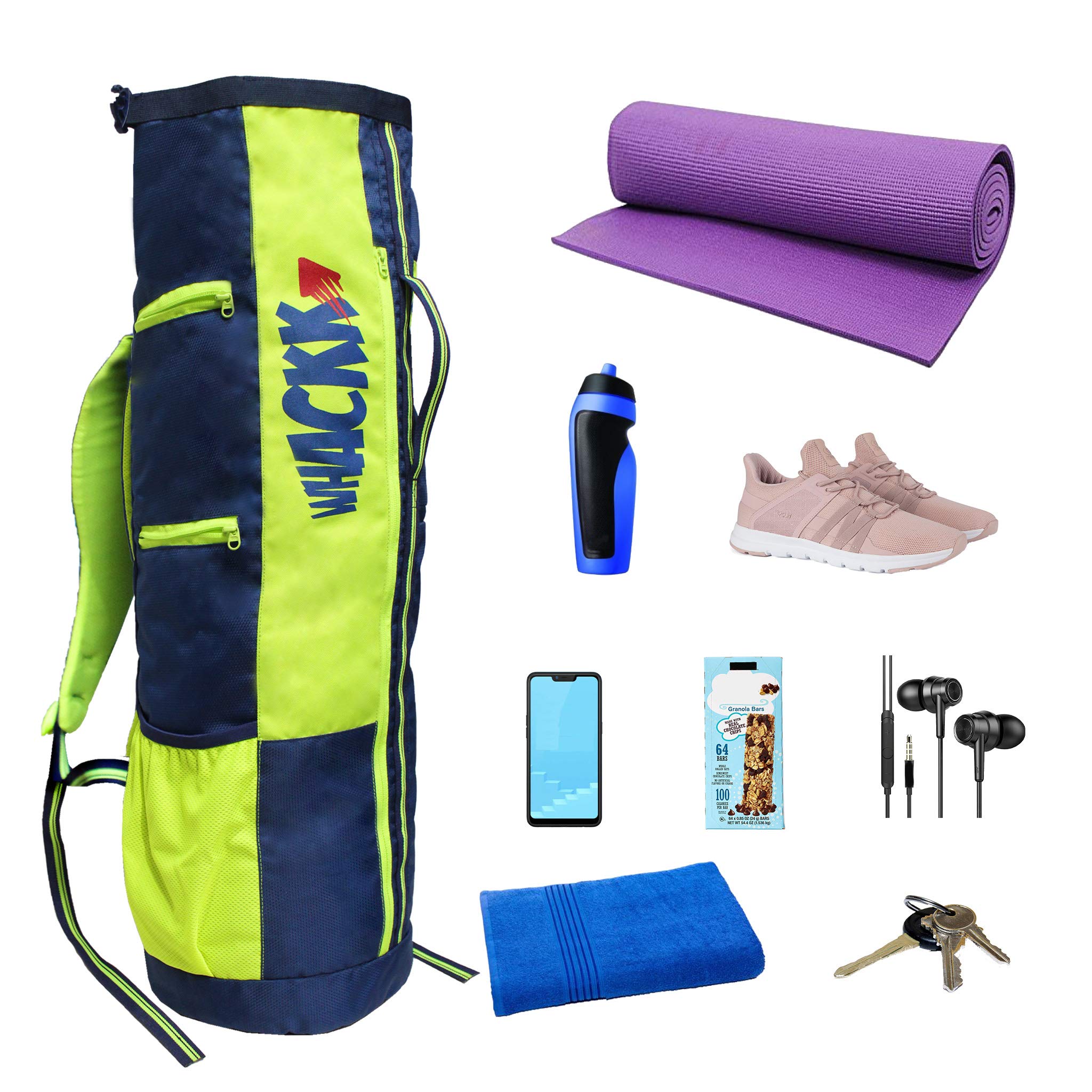 WHACKK Brute Unisex Yoga Aerobics Gym Mat Bags Air Ventilated Pocket for Shoes, Front & Top Open, Carry Way with 3-Way Options i.e. Backpack, Holdable or with a Loop (Navy Blue) 2
