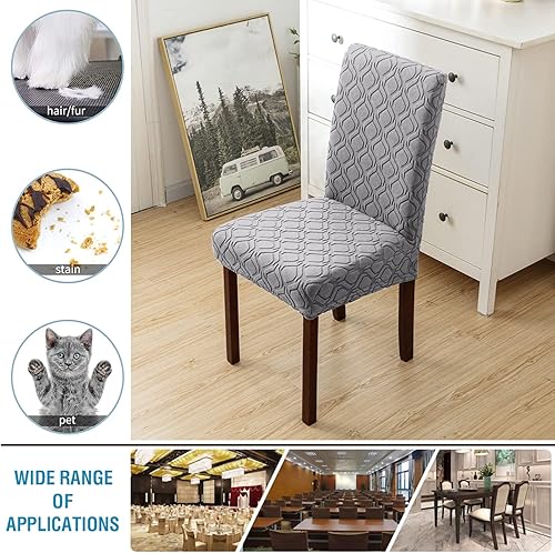 Miniatura 3 de Fundas para sillas de cocina, fundas para sillas de comedor, extraíbles y lavables, de jacquard Parsons (gris claro, juego de 6)