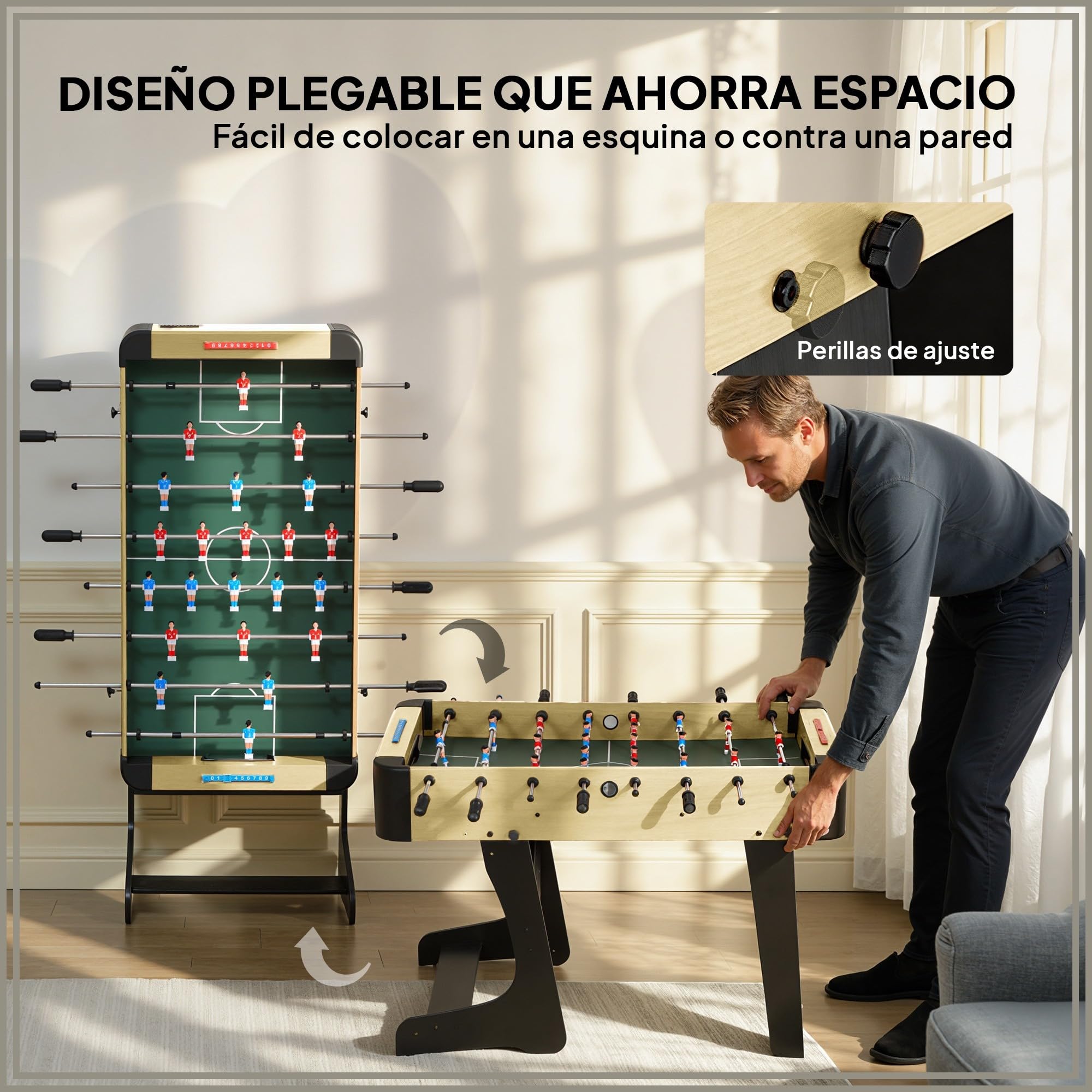 SPORTNOW Futbolín Plegable de Madera 118x107,5x78 cm Natural