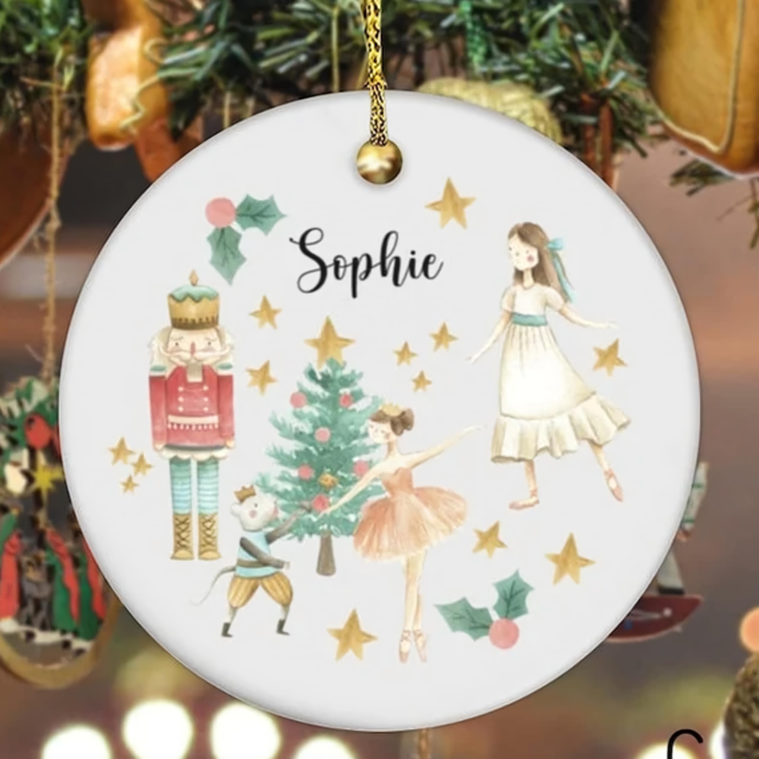 Personalized Nutcracker Christmas Ornament With Name - Ballet Theme, Printed on Both Sides (Personalized Nutcracker 2)