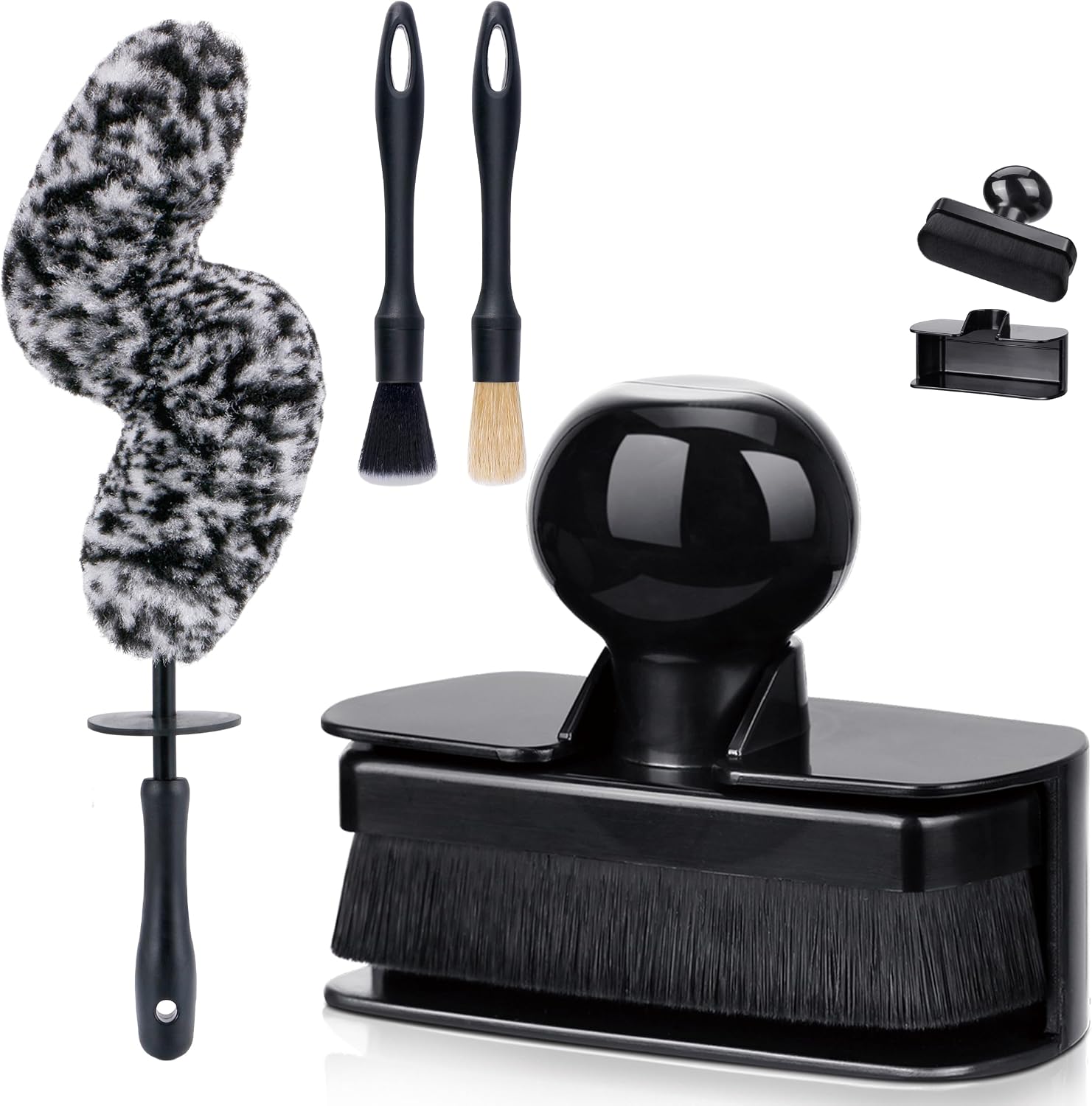 Large Tire Shine Applicator & Bendable Wheel Brush Set for Detailing Cleaning and Tire Shine,Automotive Tire Dressing Applicator Brush with Storage Stand for Tire Detailing & Car Wash Kit,Black-4pcs