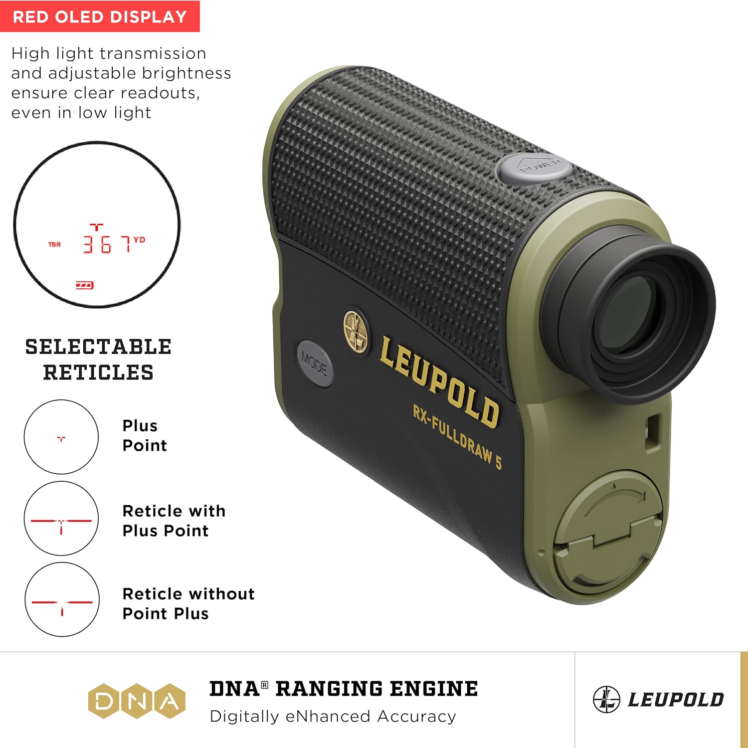 Leupold RX-FullDraw 5 Rangefinder with DNA with Black/Green OLED