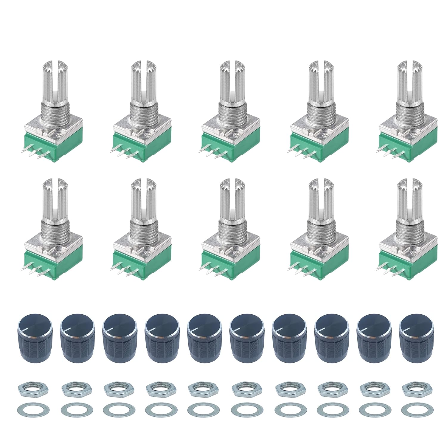 Cermant 10pcs Potentiometer B10K RK097N 20 mm Shaft 3 Terminal Single Linear Potentiometer for
