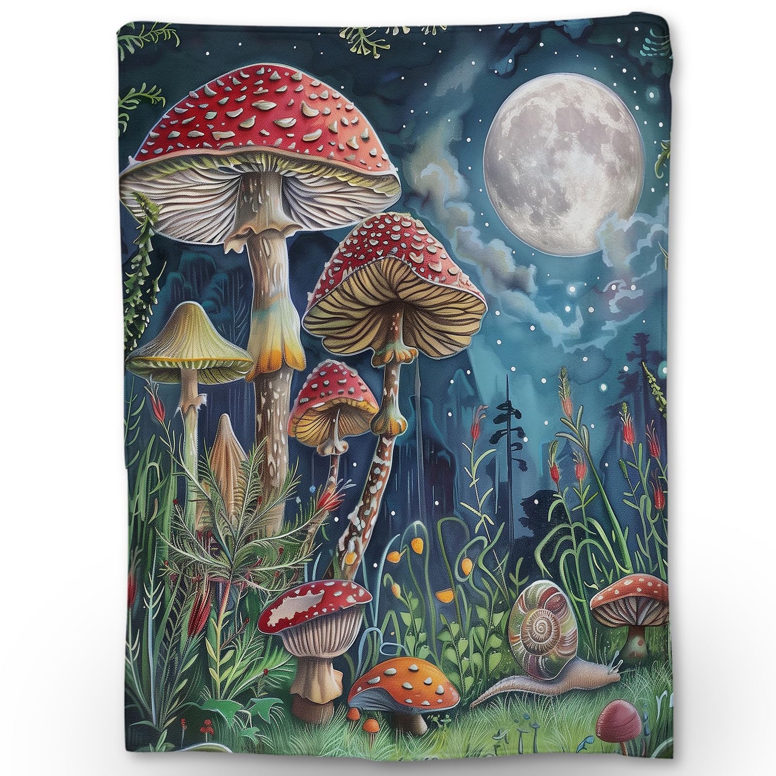 Ti Caldi Enchanted Forest Mushroom Blanket, Soft Fuzzy Lightweight Flannel Throw Blanket Perfect for Couch, Bed, Travel & Outdoor Use, Warm Fluffy