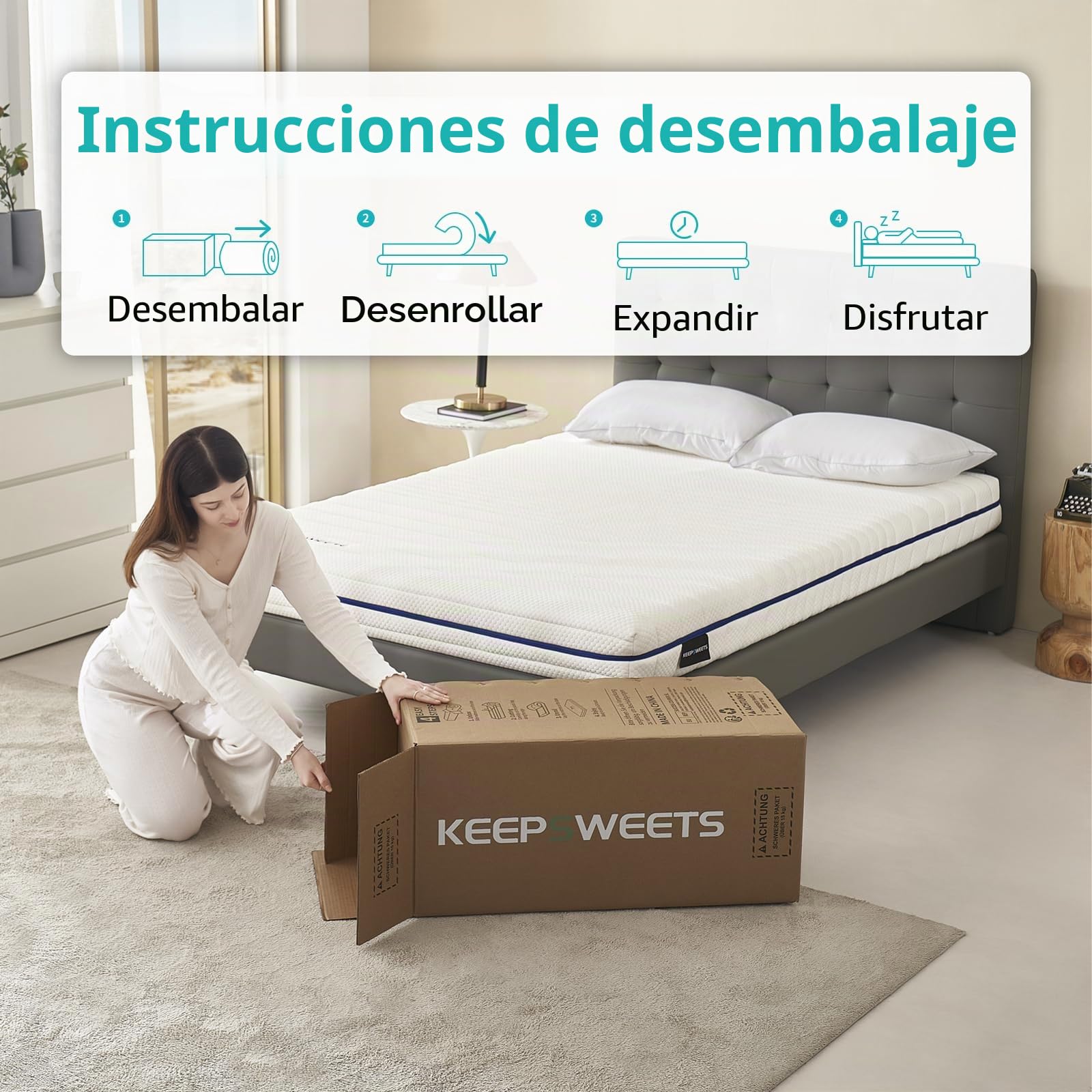 Colchón de Espuma fría de 7 Zonas, 140 x 200 cm, Grado de dureza H3, colchón Enrollable de Espuma de Doble Cara de 16 cm, Funda Transpirable Lavable | Diferentes tamaños