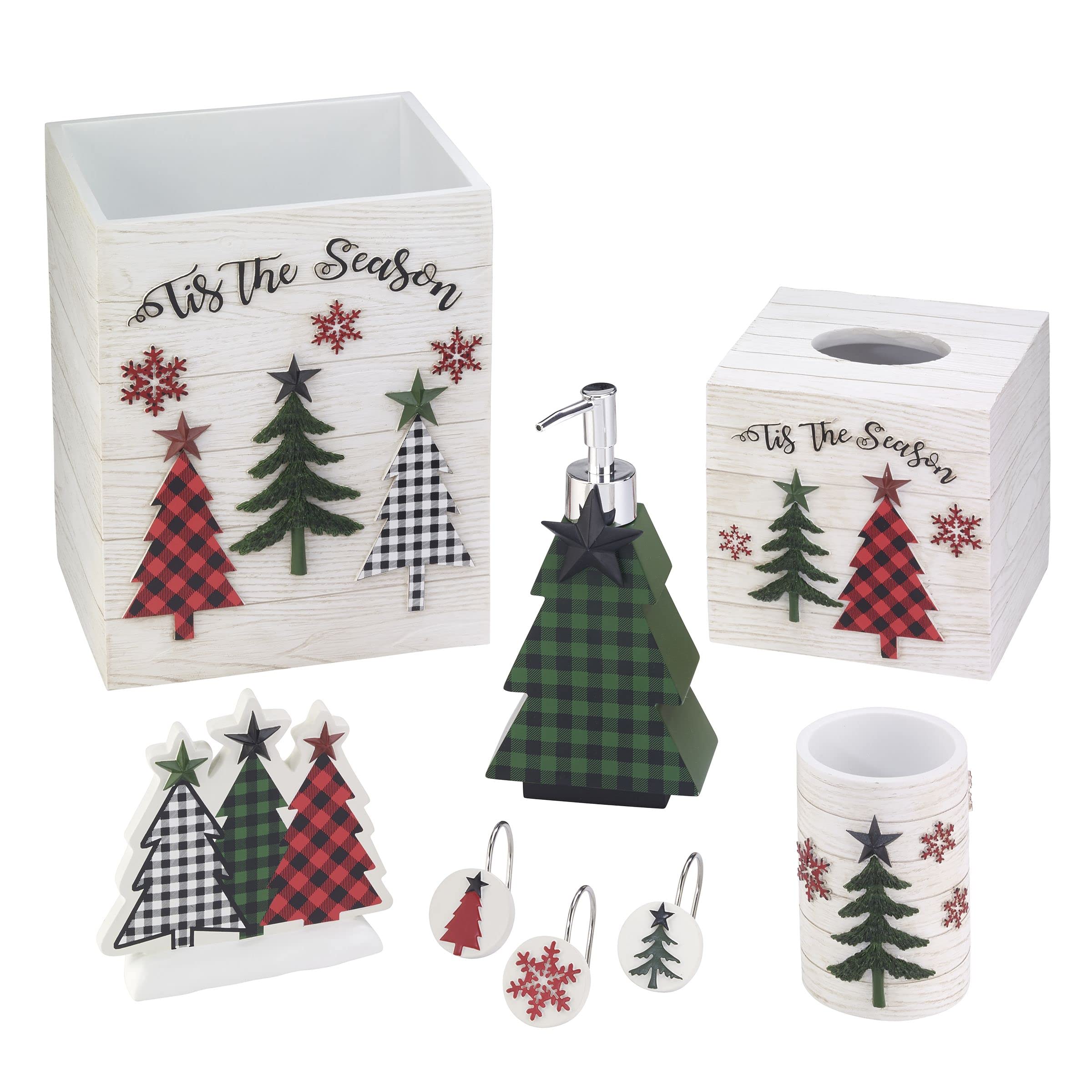 Avanti Linens Juego de dispensador de jabón y Toallas para la Punta de los Dedos, Accesorios de baño, decoración navideña (colección Tis The Season)