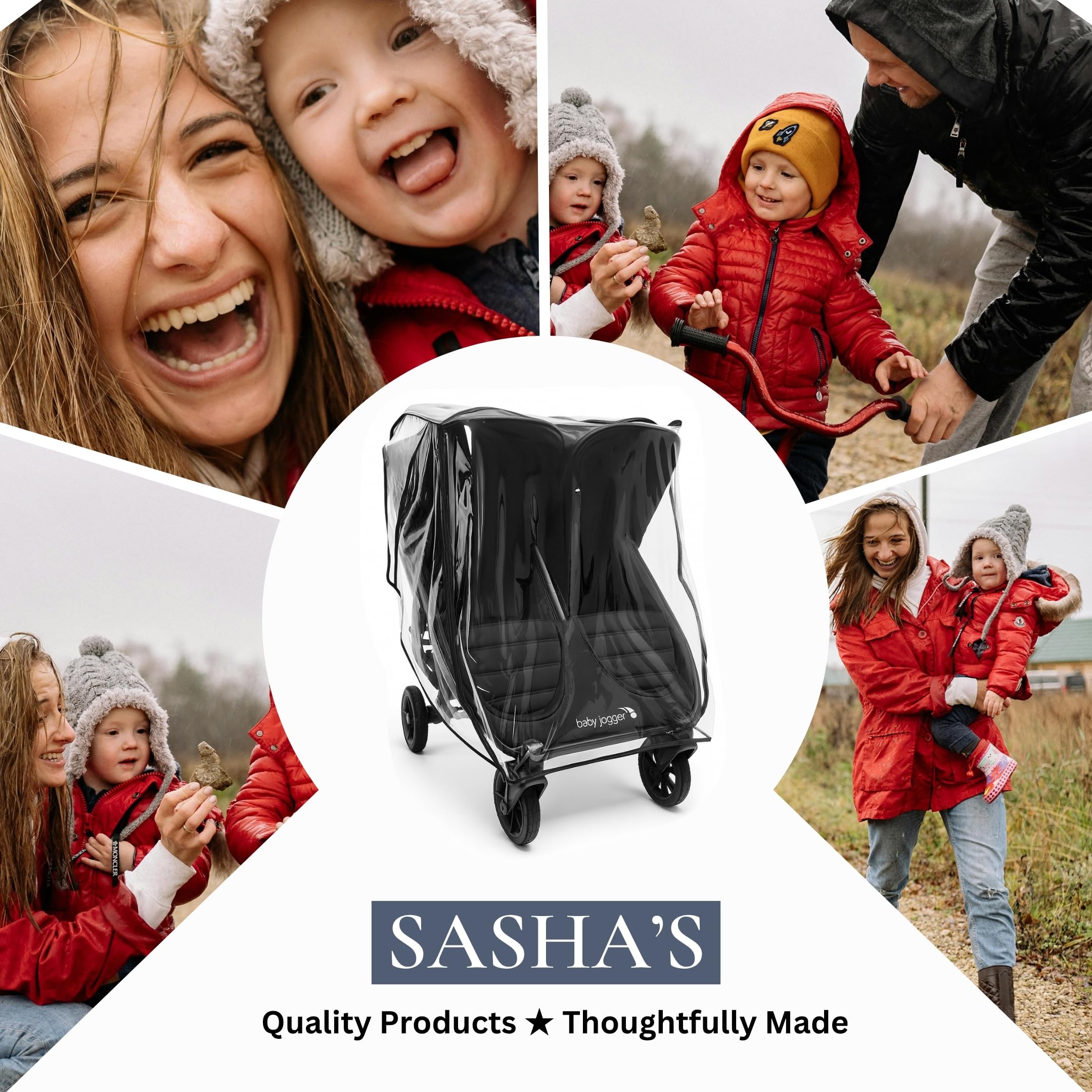 SASHA'S - Parapioggia per passeggino doppio Baby Jogger City Mini GT2, con cerniera, copertura massima, protezione dalle intemperie (passeggino non incluso)