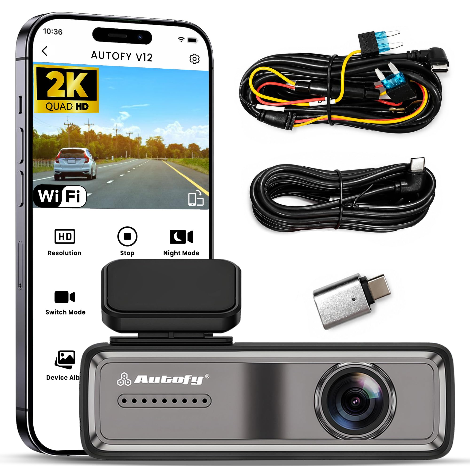 Autofy V12 Car Dash Camera 2K QHD (4MP) Plug & Play USB & Type-C Fitting & Free Acc Wiring Kit WiFi Dash Camera for Car Super Capacitor Night Vision 24H Parking Monitor G-Sensor (24 Months Warranty)-image-9