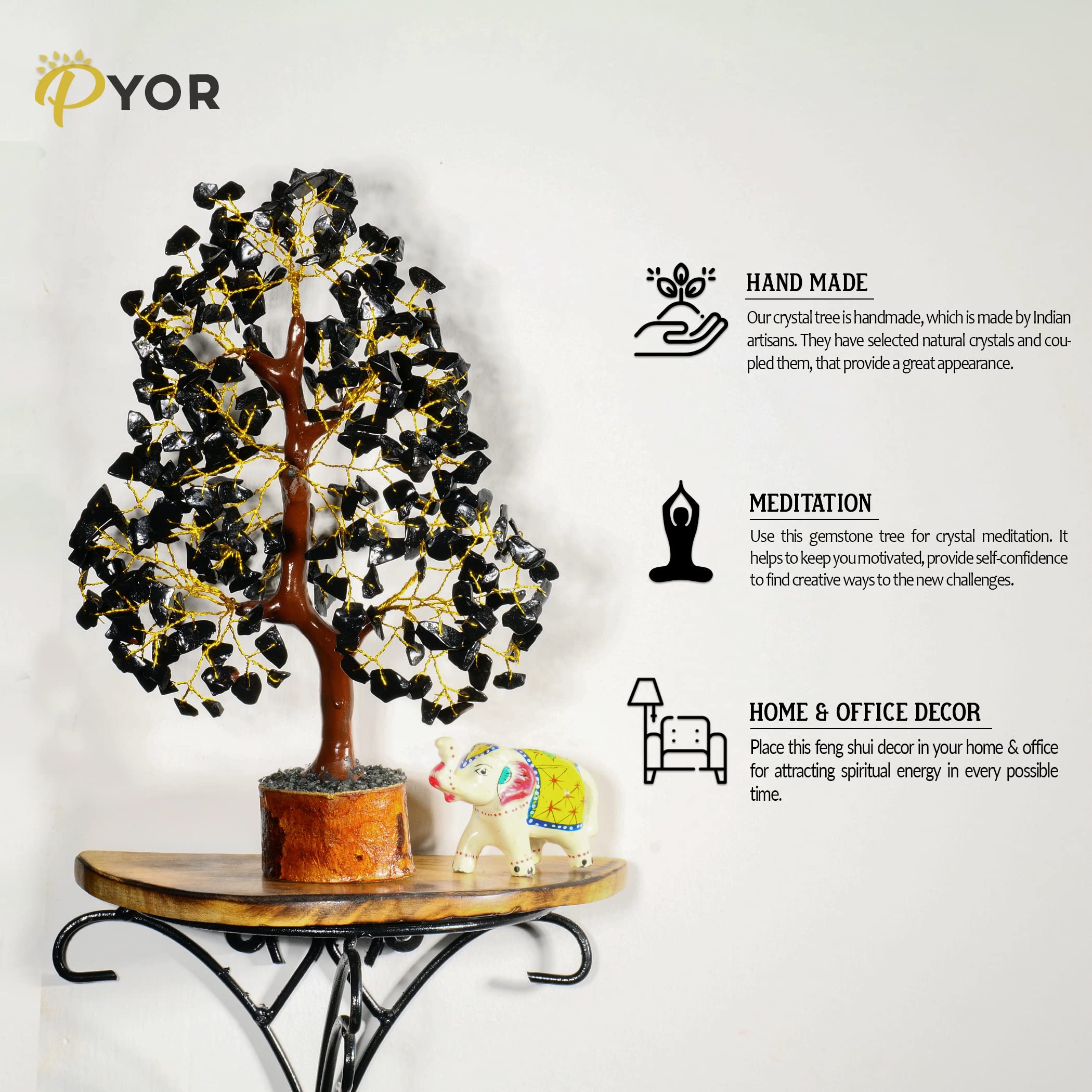 PYOR Black Tourmaline Stone Tree, Feng Shui Crystal, Office Desk Decor, Crystal Gifts, 10 in - 12 in - Image 2