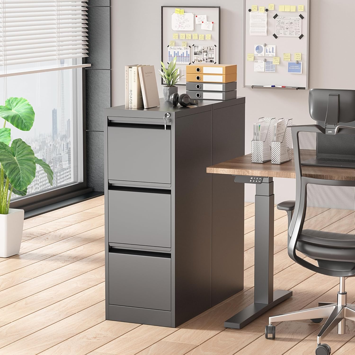 Greenvelly 18" D File Cabinet, 3 Drawer Filing Cabinet with Lock, Lockable Vertical File Cabinet for Home Office, Black Metal File Cabinet for Hanging Letter/Legal Folders, Easy Assemble